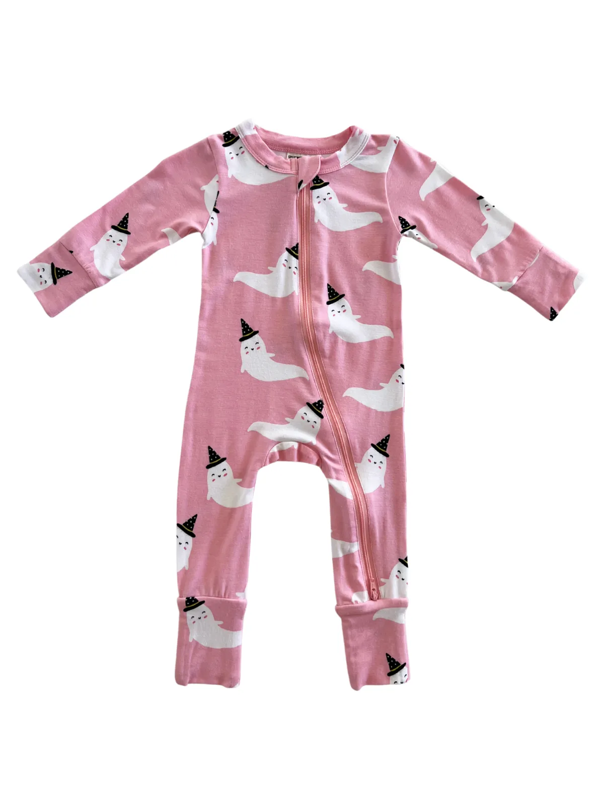2-Way Convertible Zip Romper, Pink Ghost