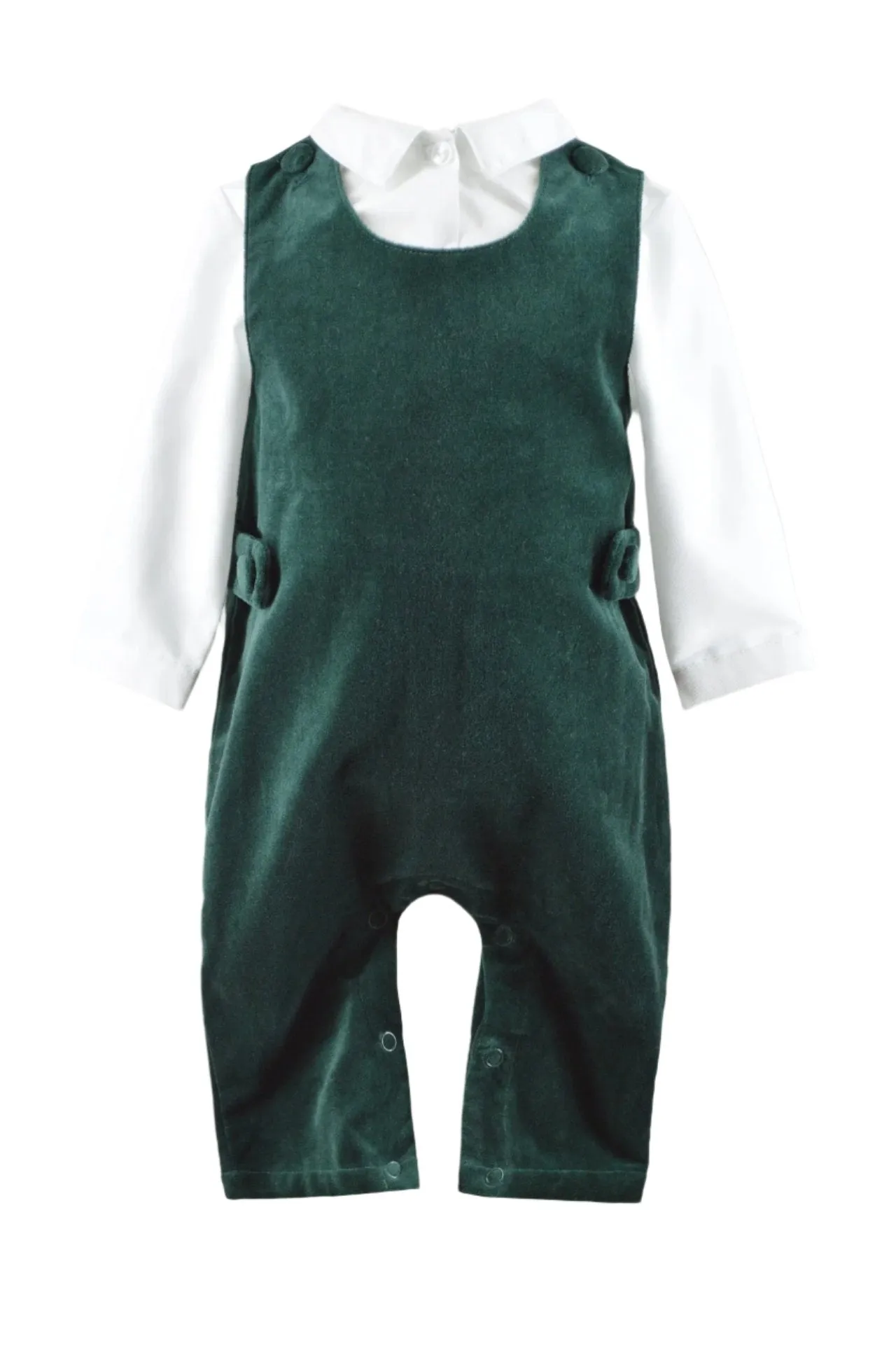 30000-Green Velvet Baby Boy Long Romper
