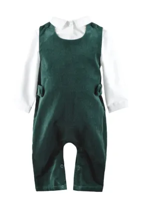 30000-Green Velvet Baby Boy Long Romper