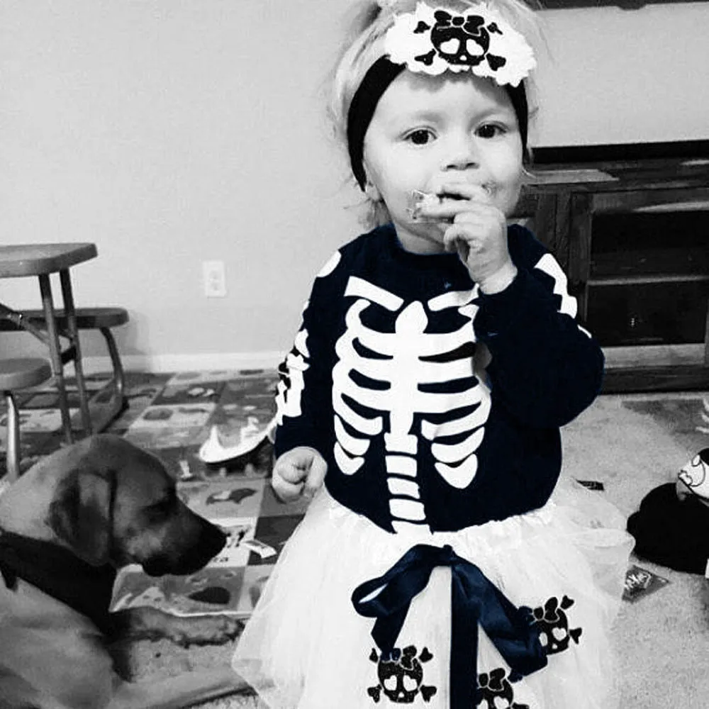 4PCS Baby Girls Skull Newborn Romper Tutu Skirt with Leggings