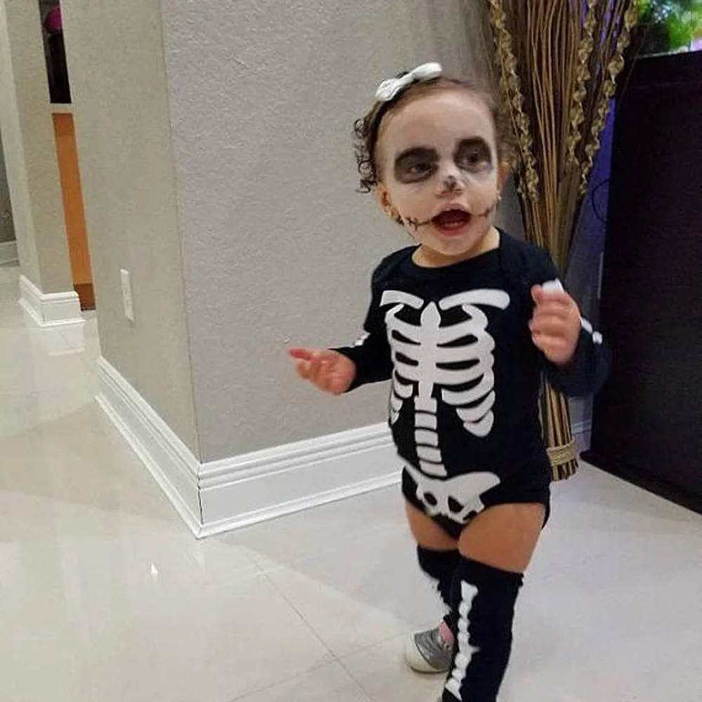 4PCS Baby Girls Skull Newborn Romper Tutu Skirt with Leggings