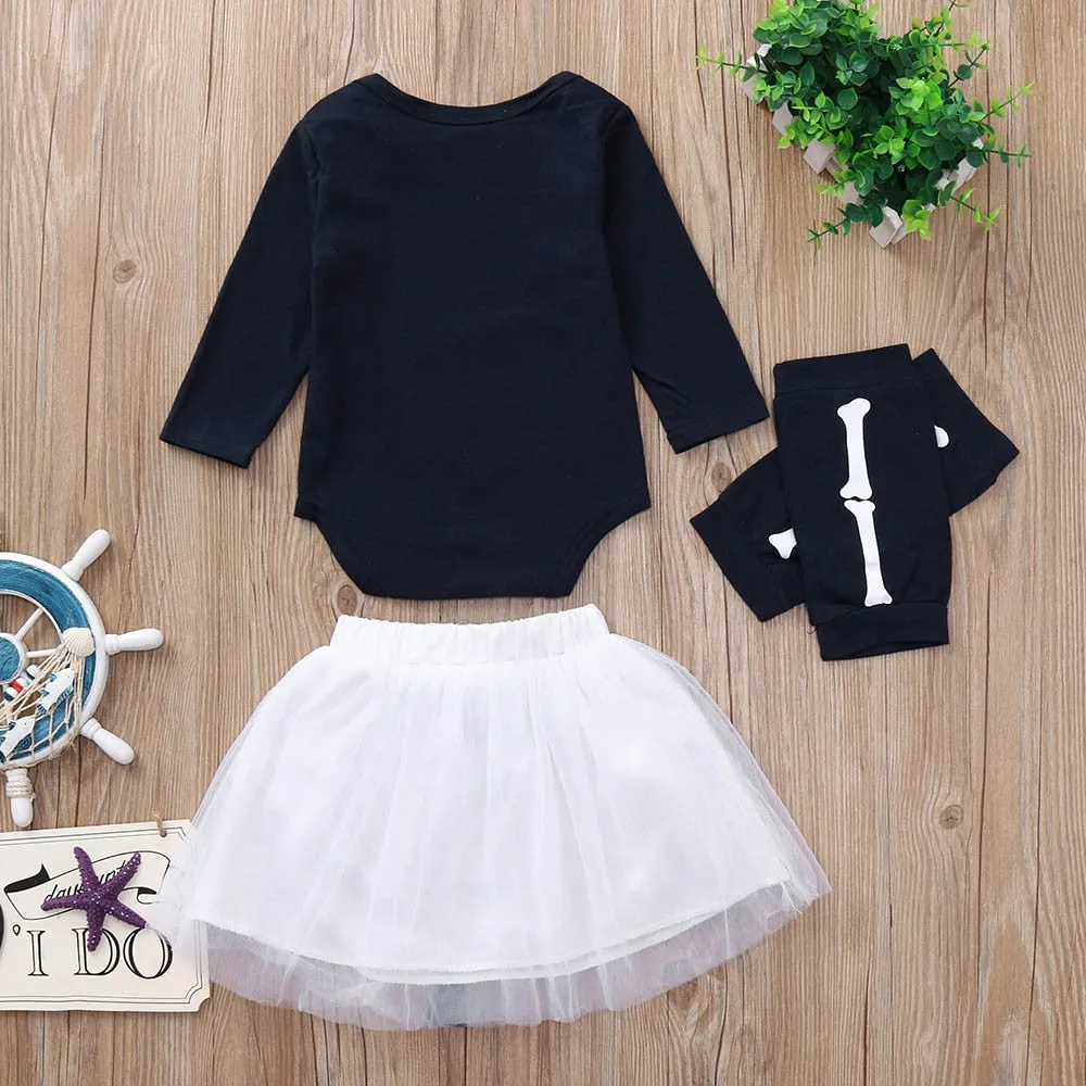 4PCS Baby Girls Skull Newborn Romper Tutu Skirt with Leggings