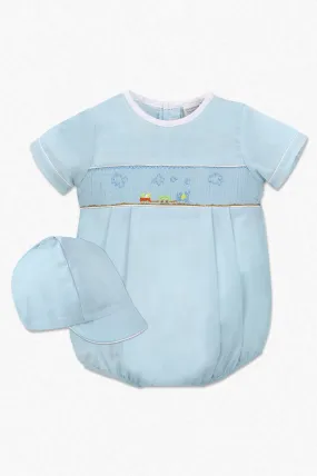 52004-Train Baby Boy Bubble Romper with Hat