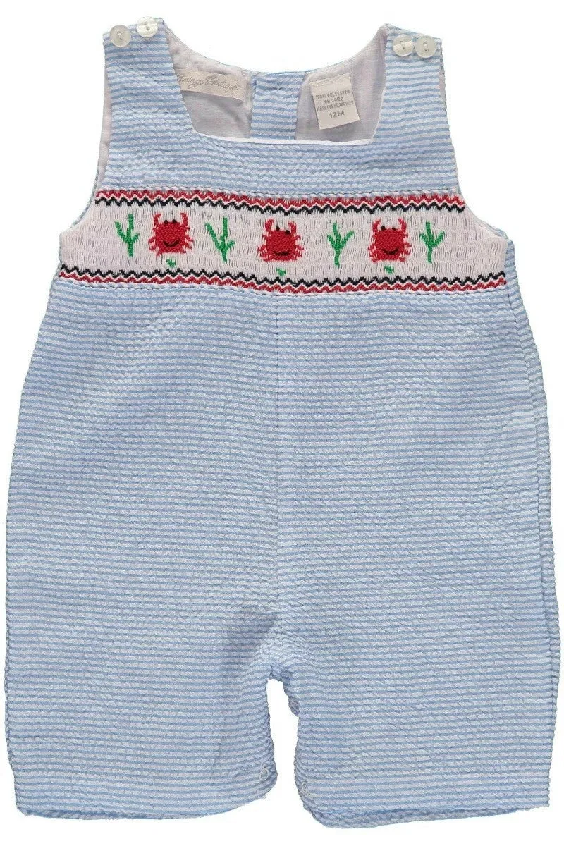 90038-Smocked Crabs Sleeveless Baby & Toddler Boy Romper