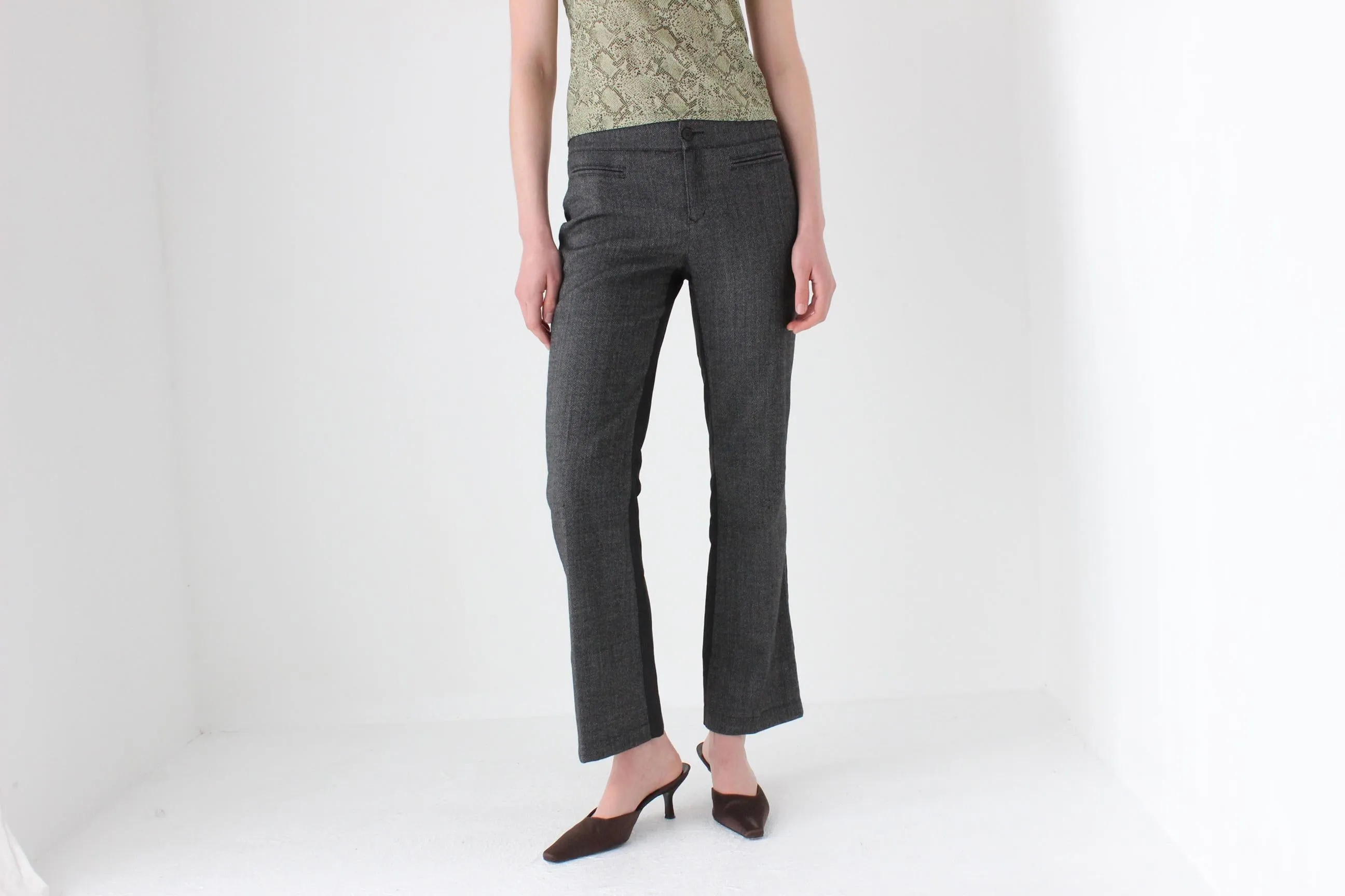 90s MOSCHINO Tweed Low Rise Kick Flare Trousers