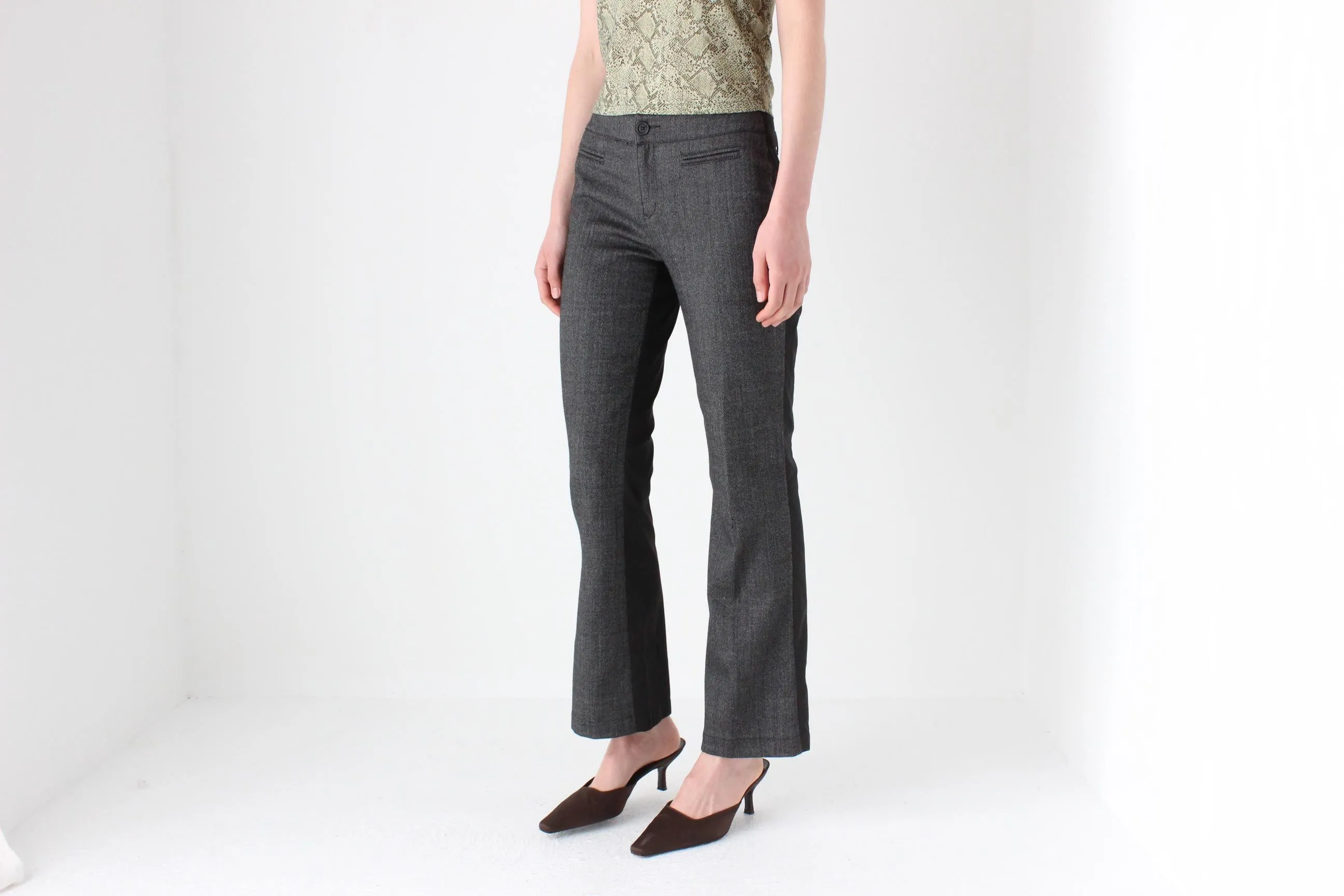 90s MOSCHINO Tweed Low Rise Kick Flare Trousers