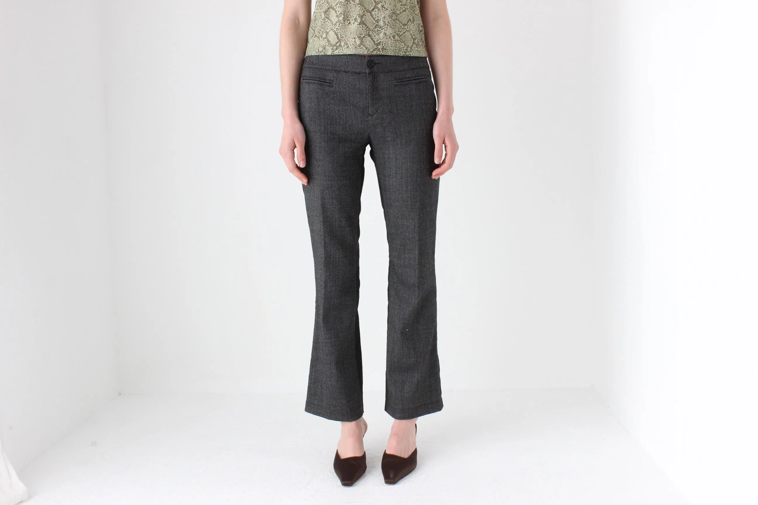 90s MOSCHINO Tweed Low Rise Kick Flare Trousers