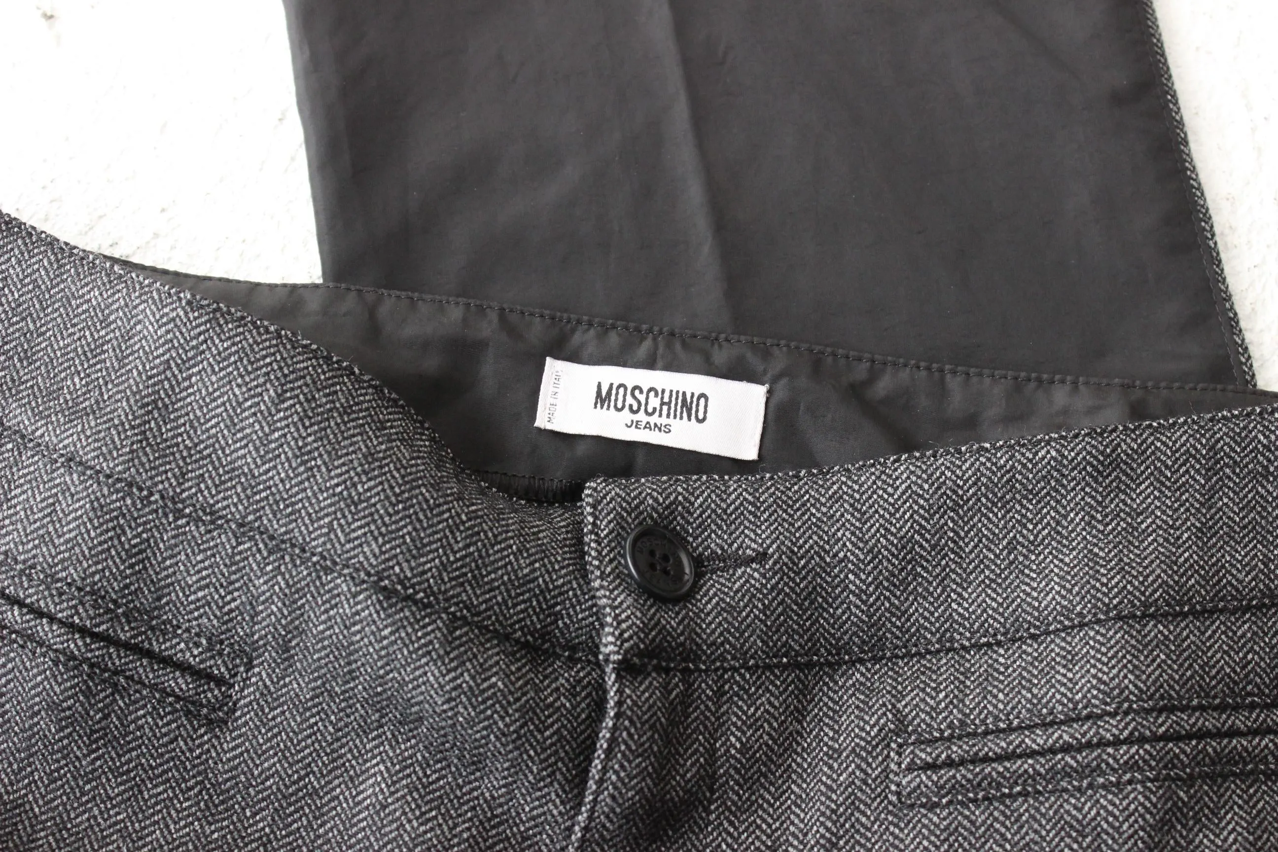 90s MOSCHINO Tweed Low Rise Kick Flare Trousers