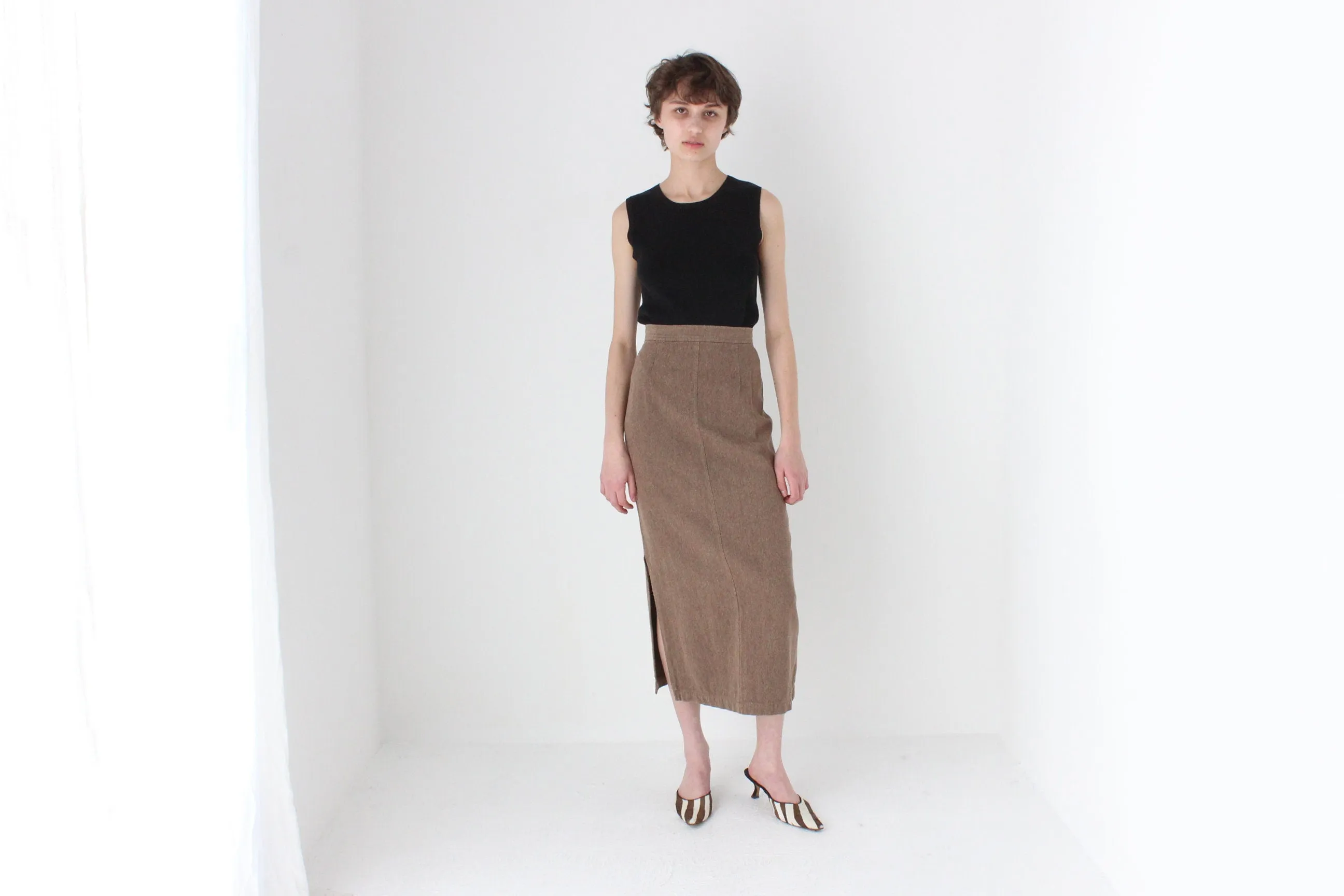 90s Woven Textured Pencil Skirt