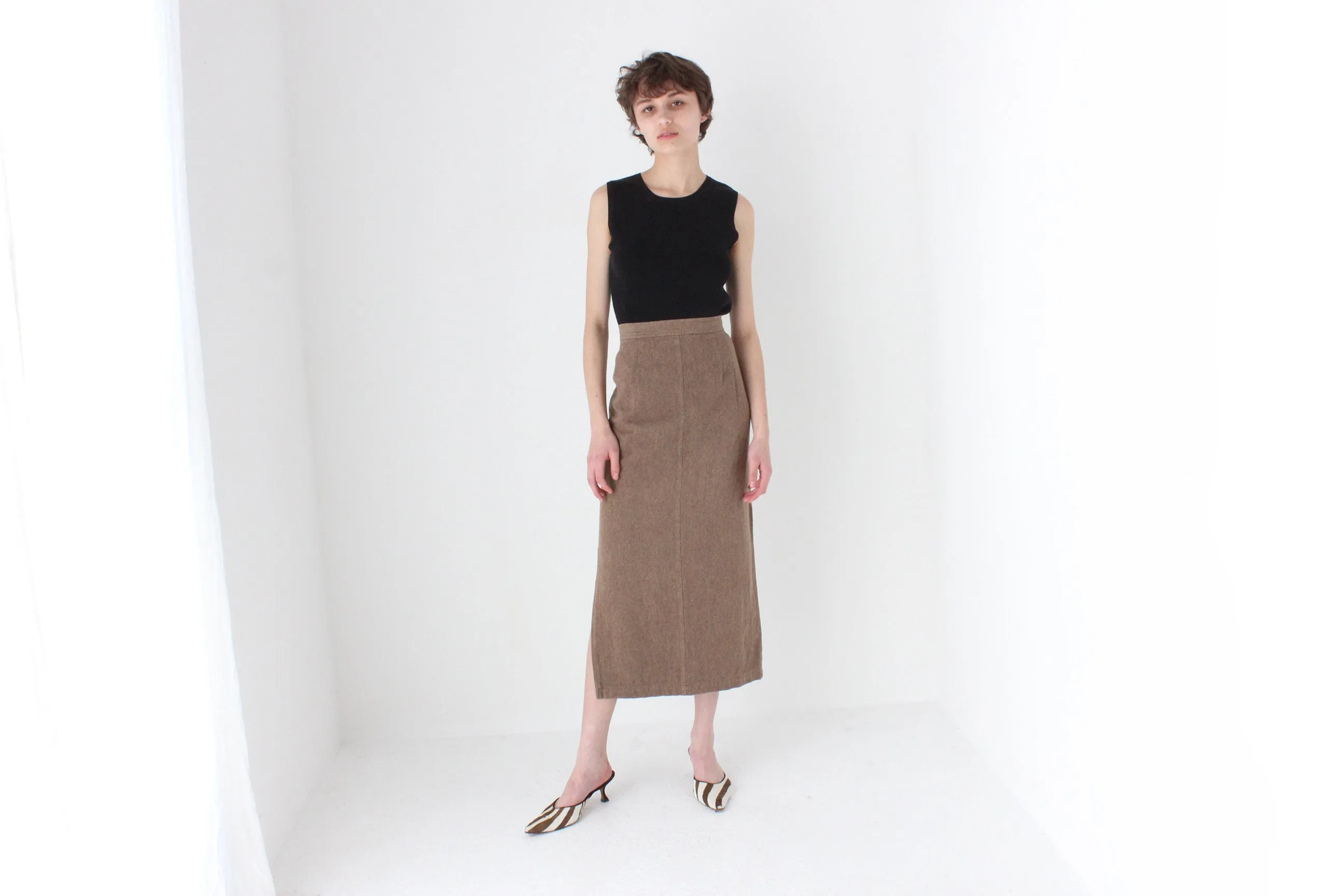 90s Woven Textured Pencil Skirt