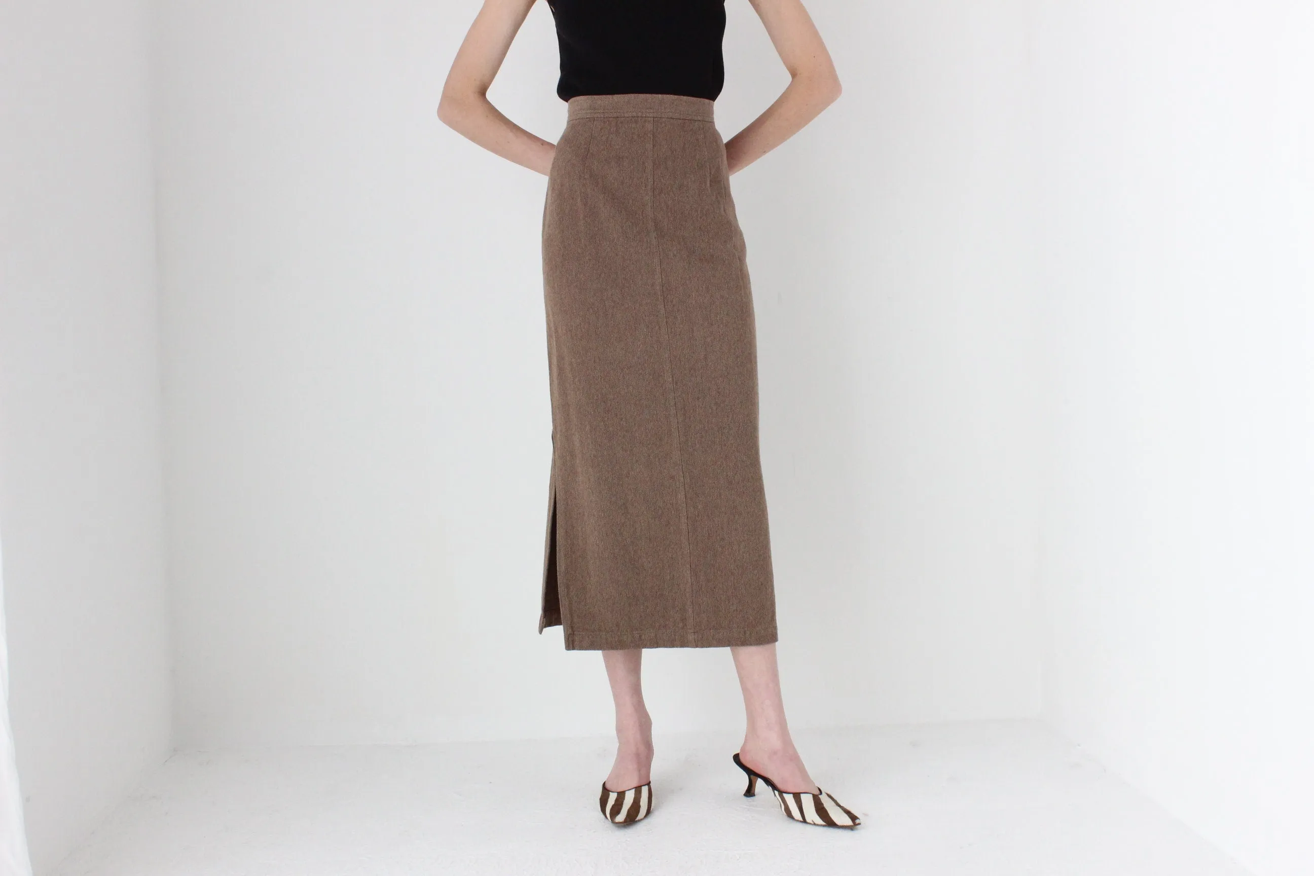 90s Woven Textured Pencil Skirt