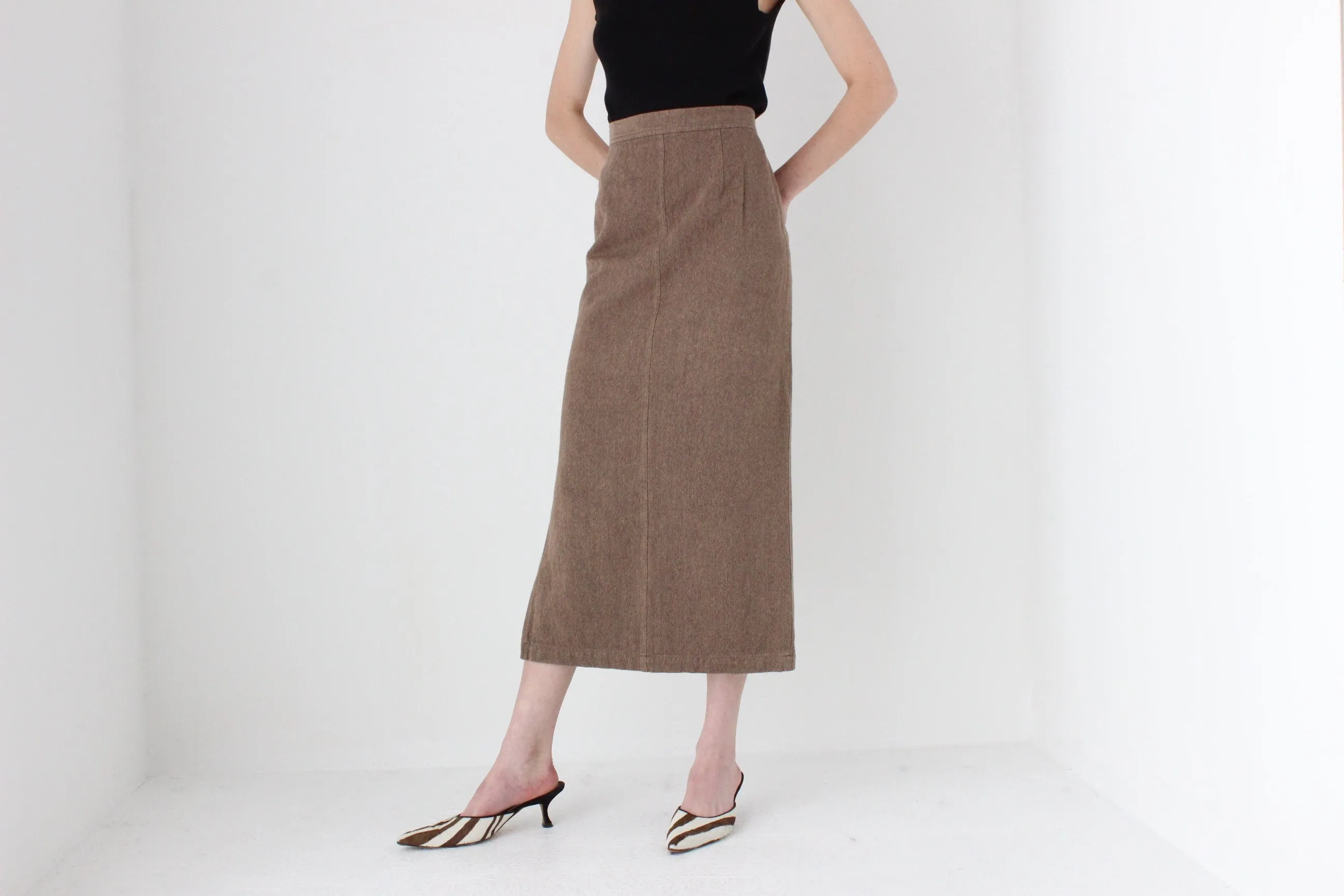 90s Woven Textured Pencil Skirt