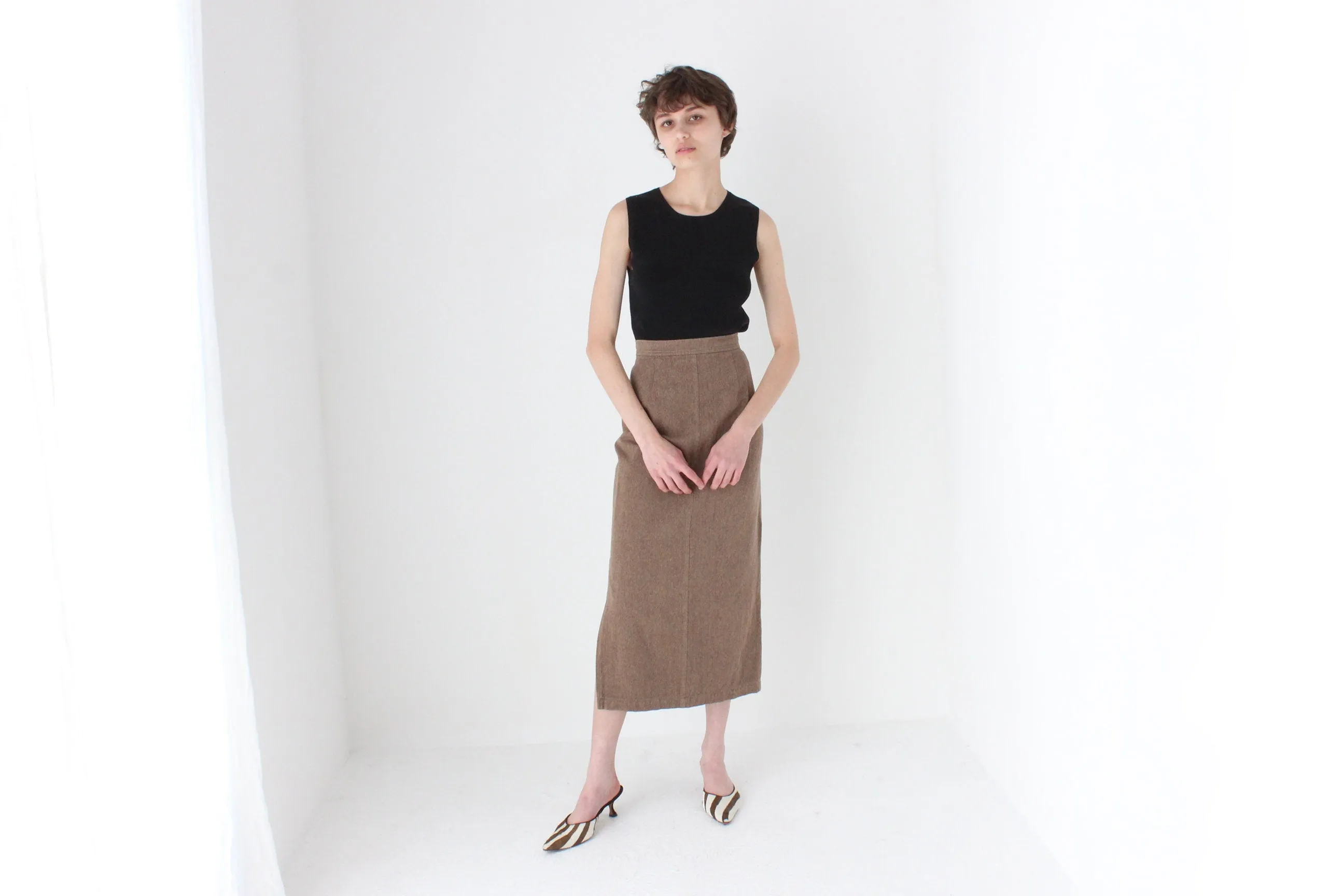 90s Woven Textured Pencil Skirt