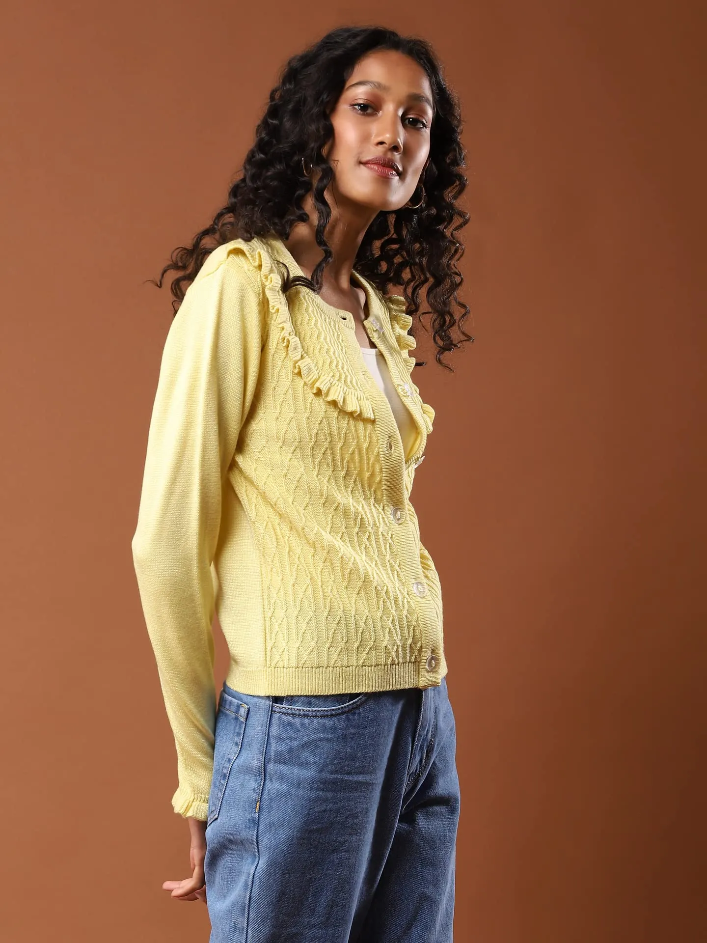 Aarke Ritu Kumar Women's Acrylic Round Neck Sweater SWTHAJ02N30127713-LIME-M Green