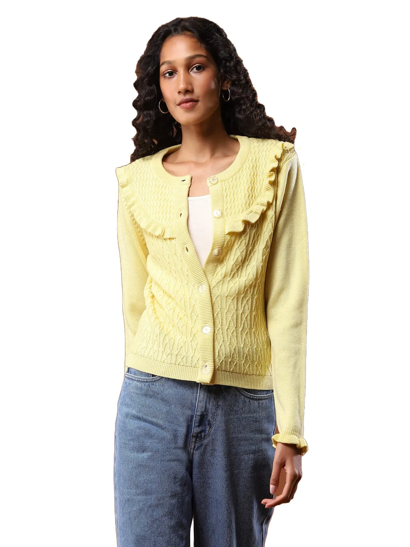 Aarke Ritu Kumar Women's Acrylic Round Neck Sweater SWTHAJ02N30127713-LIME-M Green
