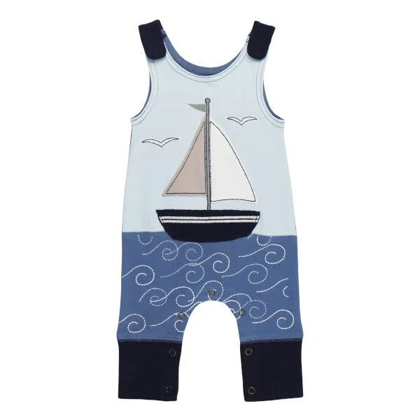 Applique Harem Romper - Light Gray Sailboat