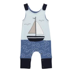 Applique Harem Romper - Light Gray Sailboat