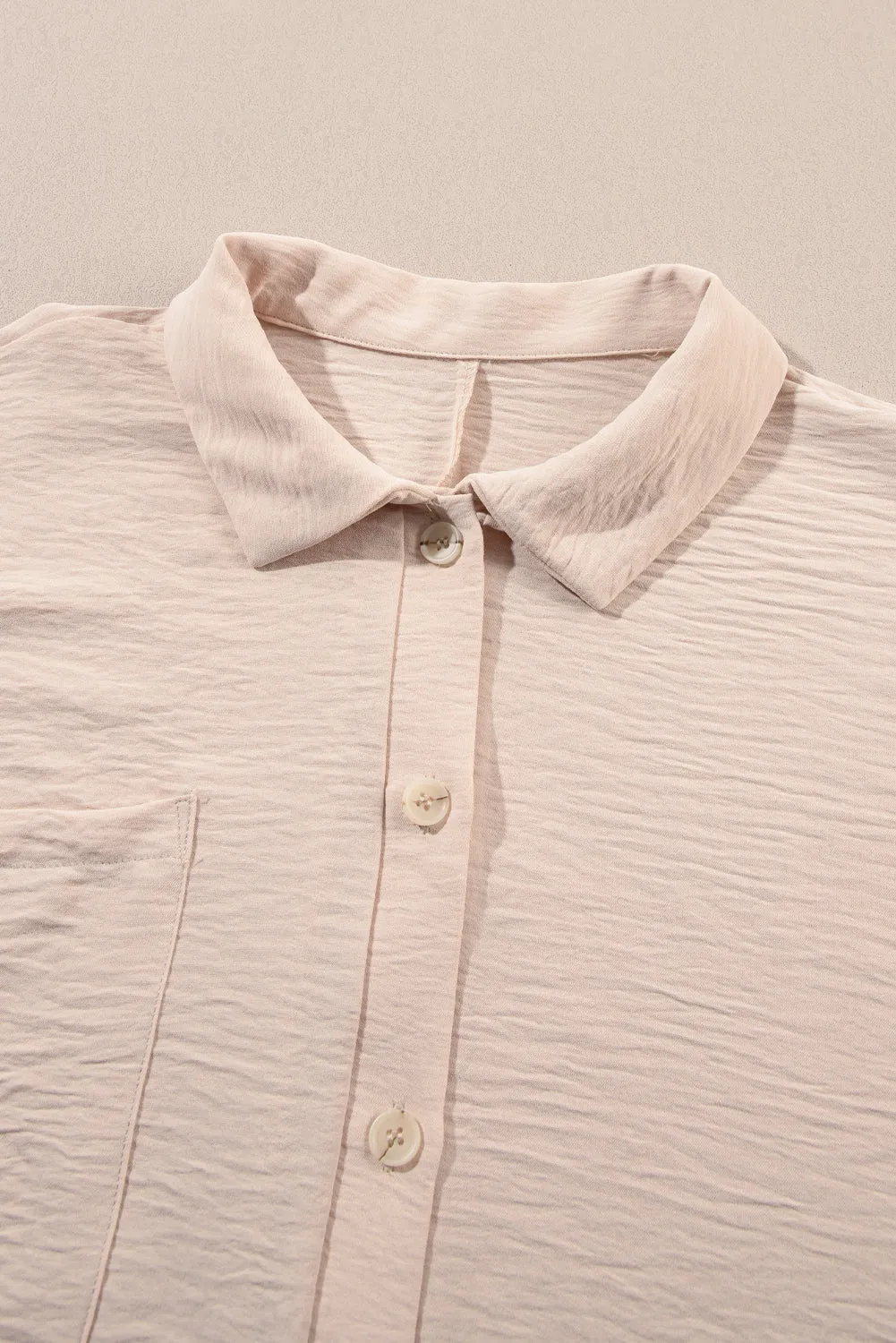 Apricot Plain Half Button Collared Pocket Loose Romper