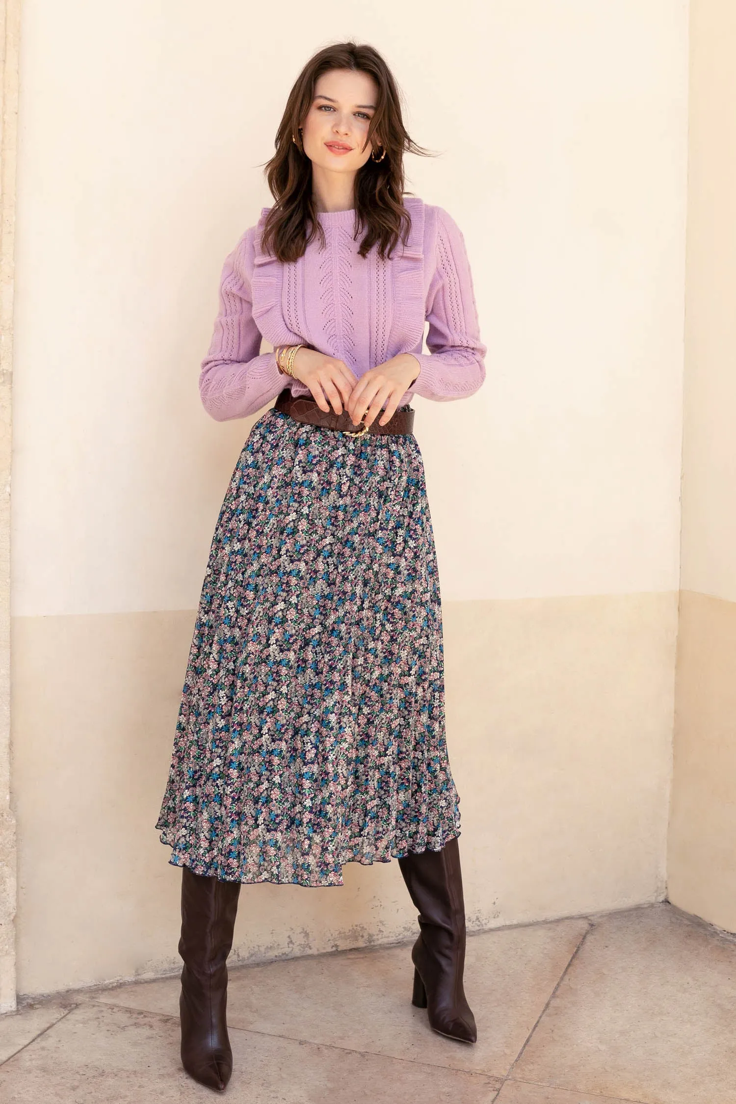 Athena blue floral midi skirt