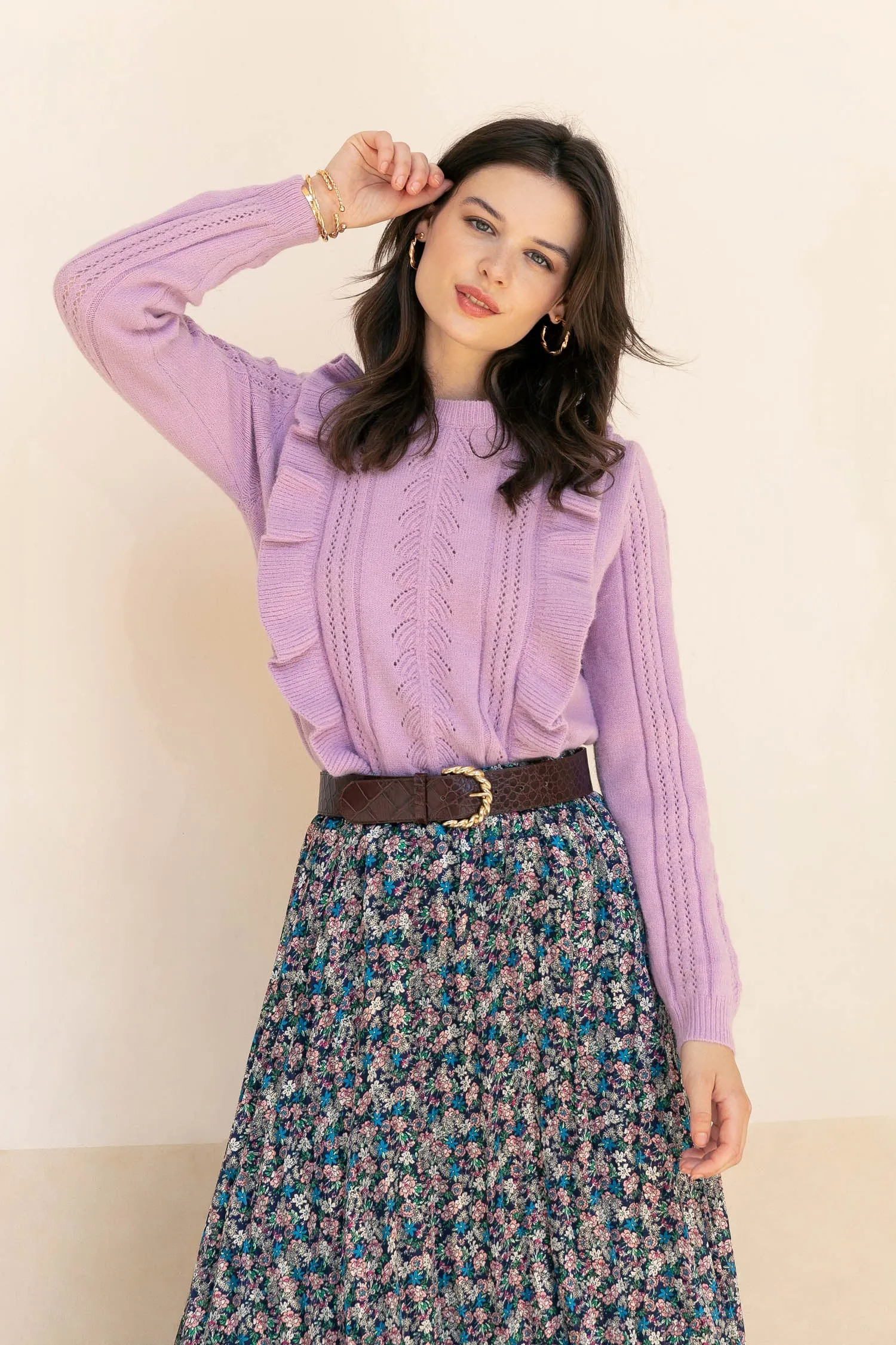 Athena blue floral midi skirt