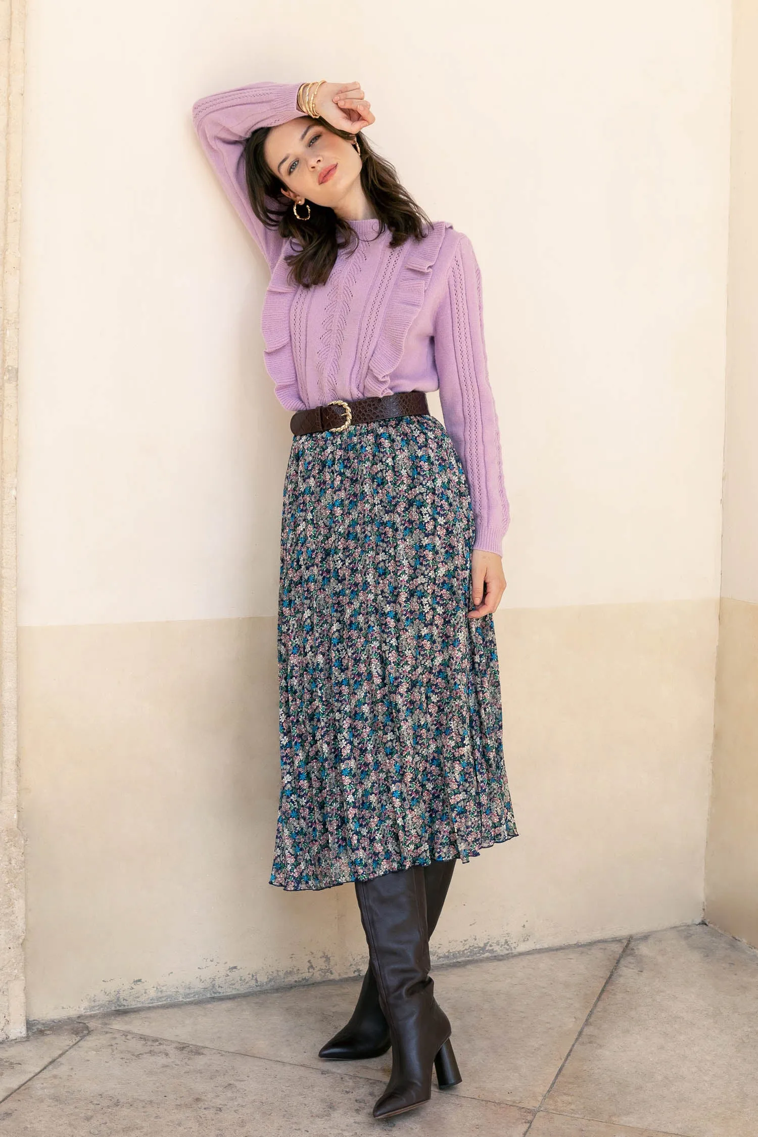 Athena blue floral midi skirt