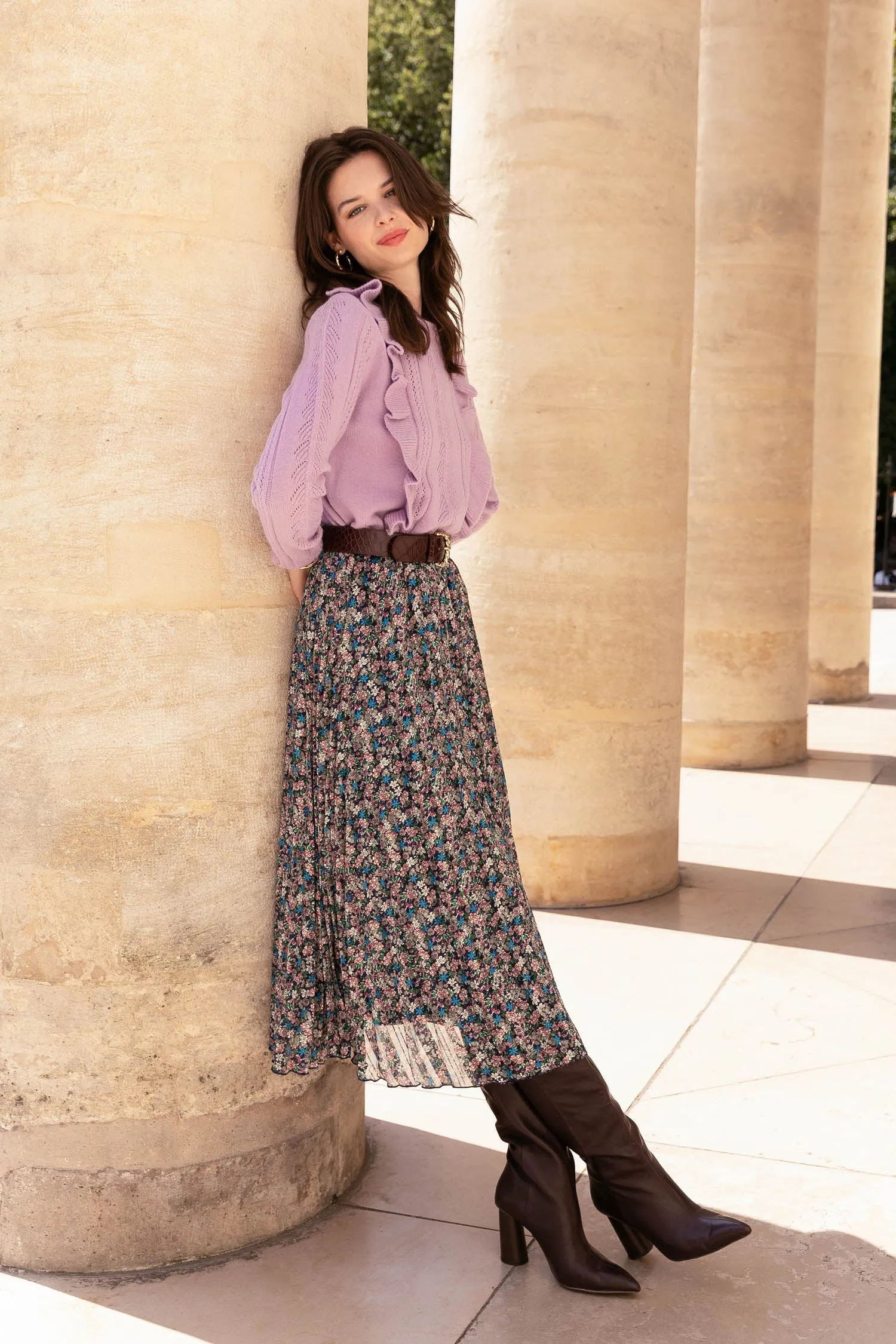 Athena blue floral midi skirt