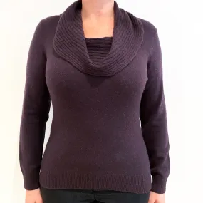 Aubergine Purple Cashmere Cowl Neck Jumper Large