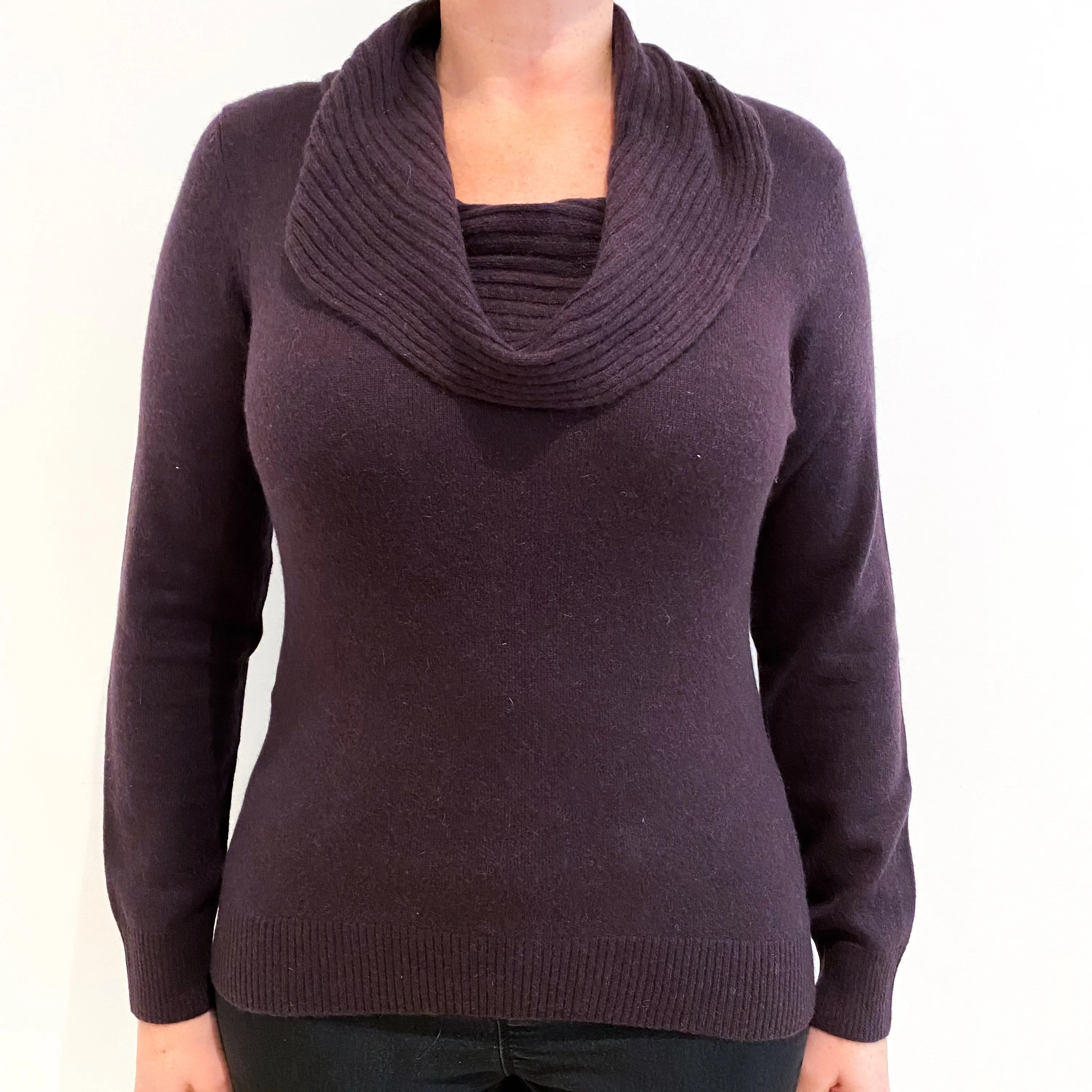 Aubergine Purple Cashmere Cowl Neck Jumper Large