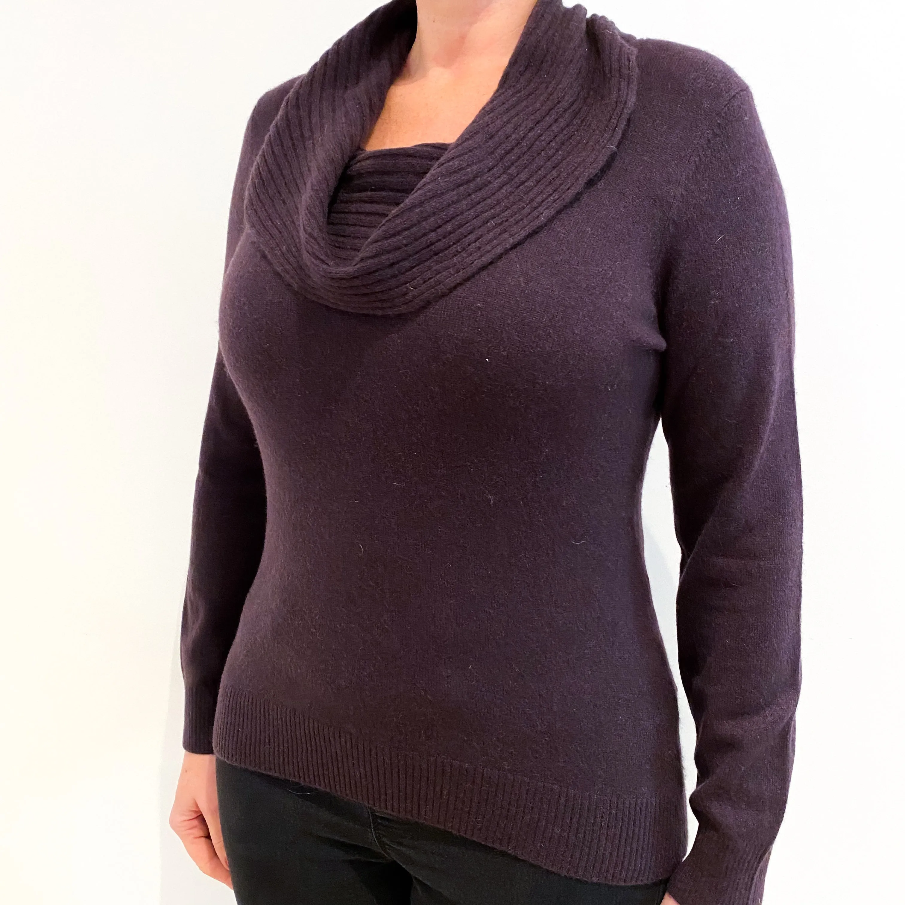 Aubergine Purple Cashmere Cowl Neck Jumper Large