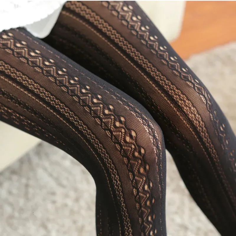 Autumn Lace Tights - Hollow White Pattern