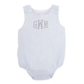 BABY BLUE STRIPED SEERSUCKER BUBBLE ROMPER