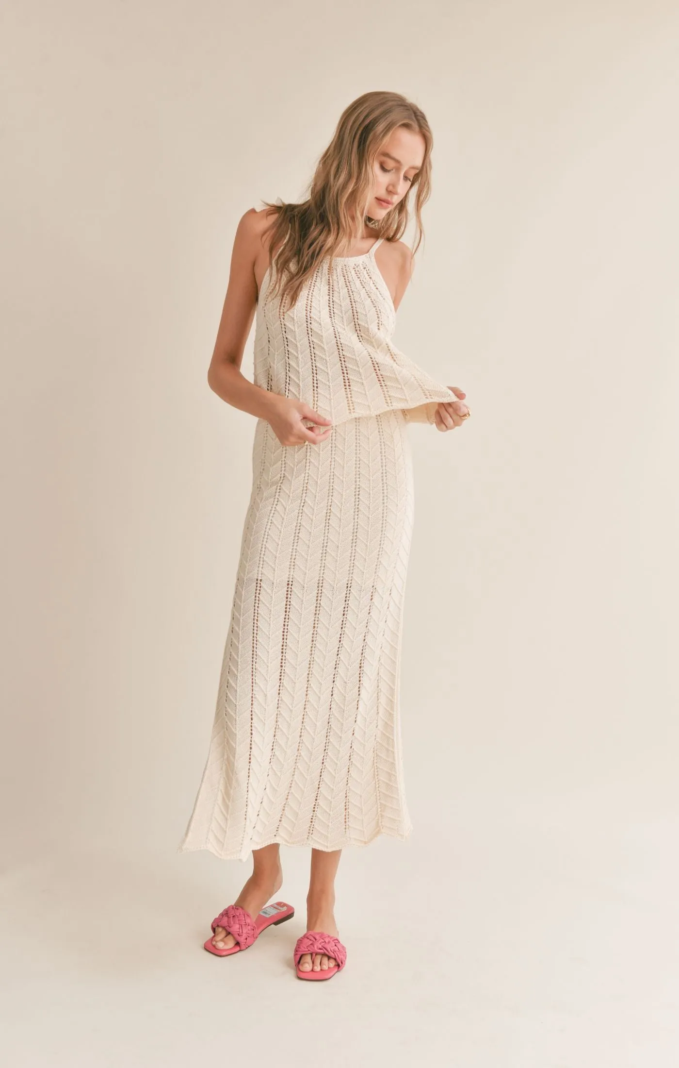 Baby Chevron Knit Maxi Skirt | Cream