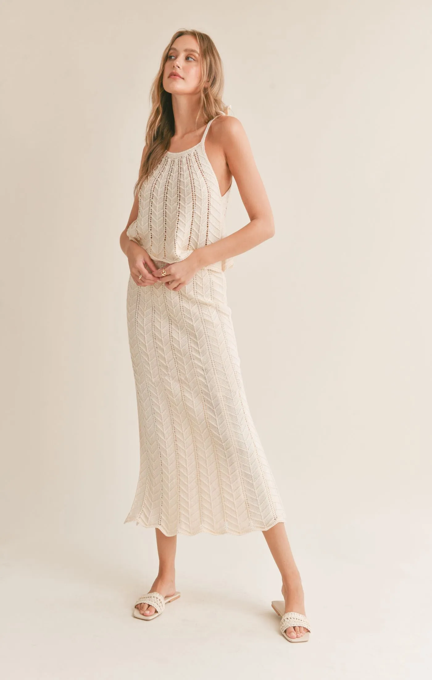 Baby Chevron Knit Maxi Skirt | Cream