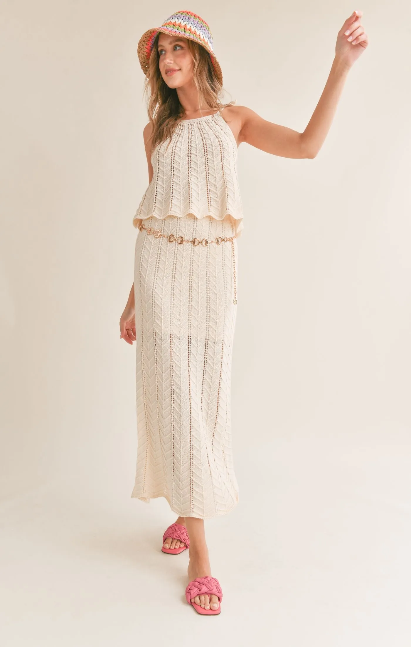 Baby Chevron Knit Maxi Skirt | Cream