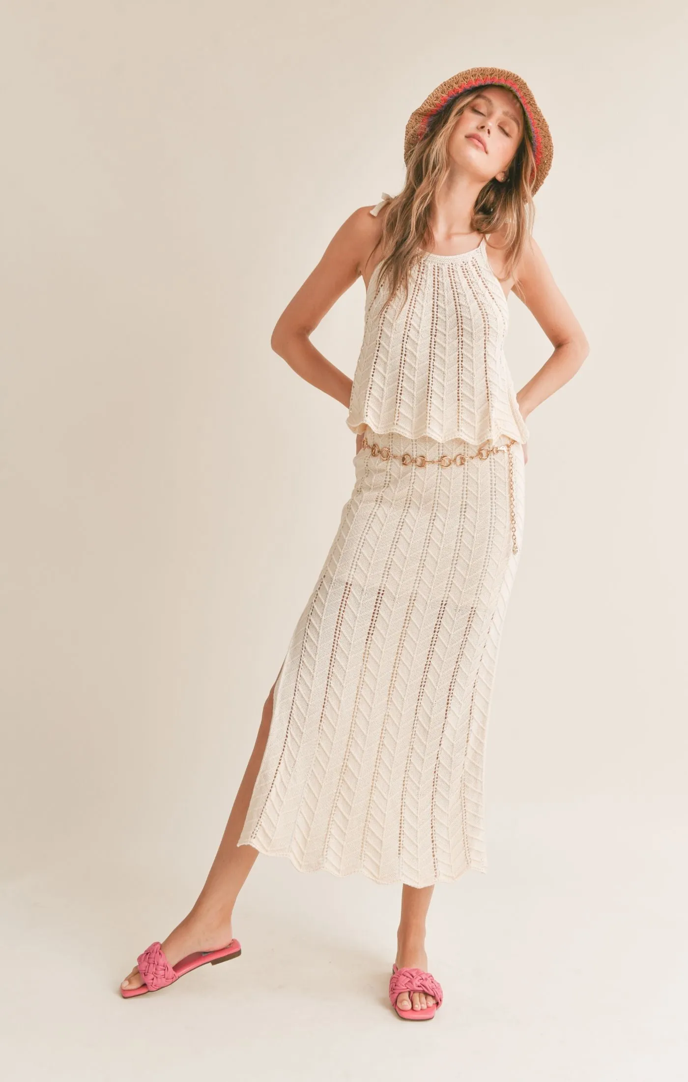 Baby Chevron Knit Maxi Skirt | Cream