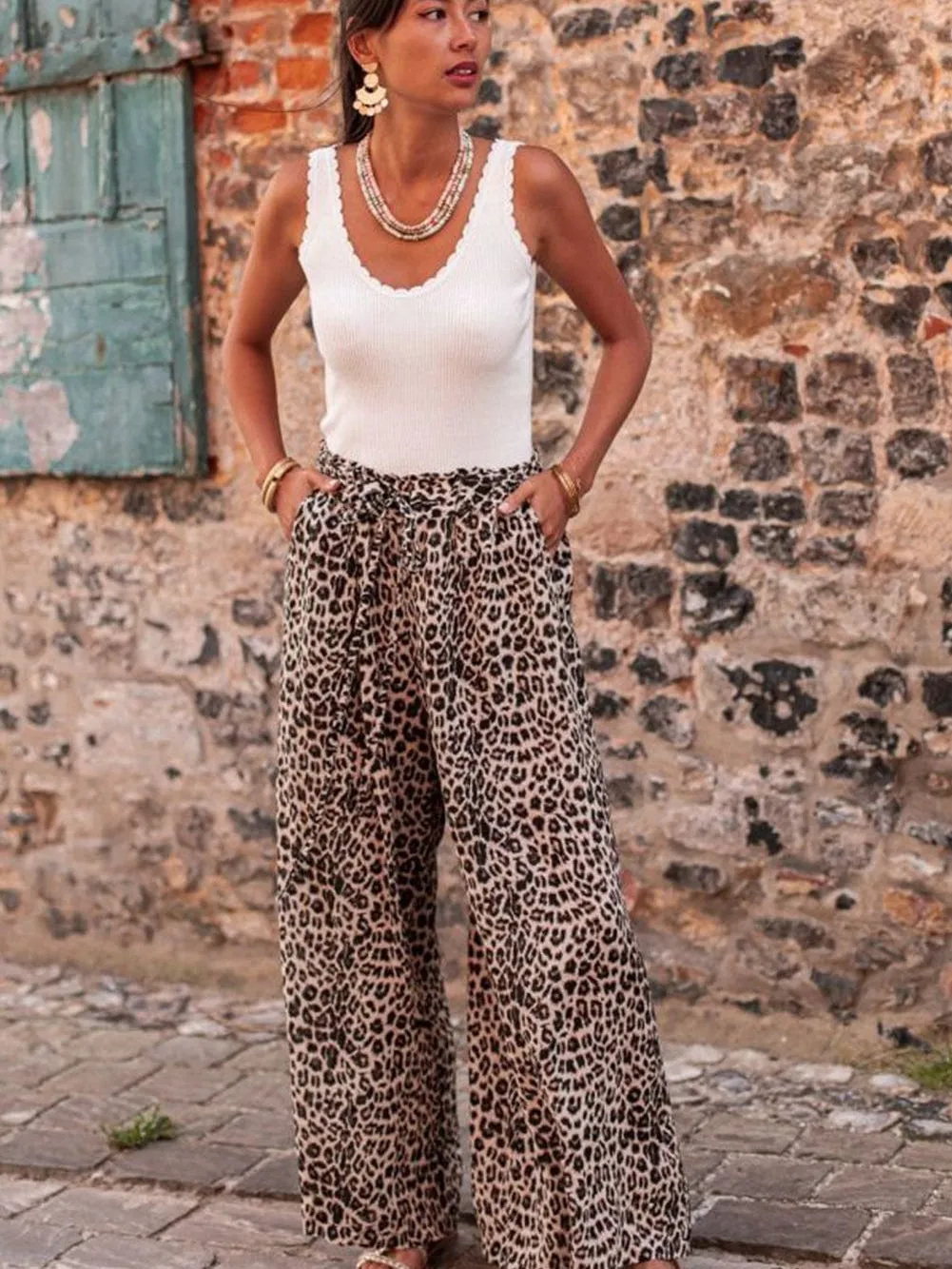 Beachy Leopard Print Palazzo Pants