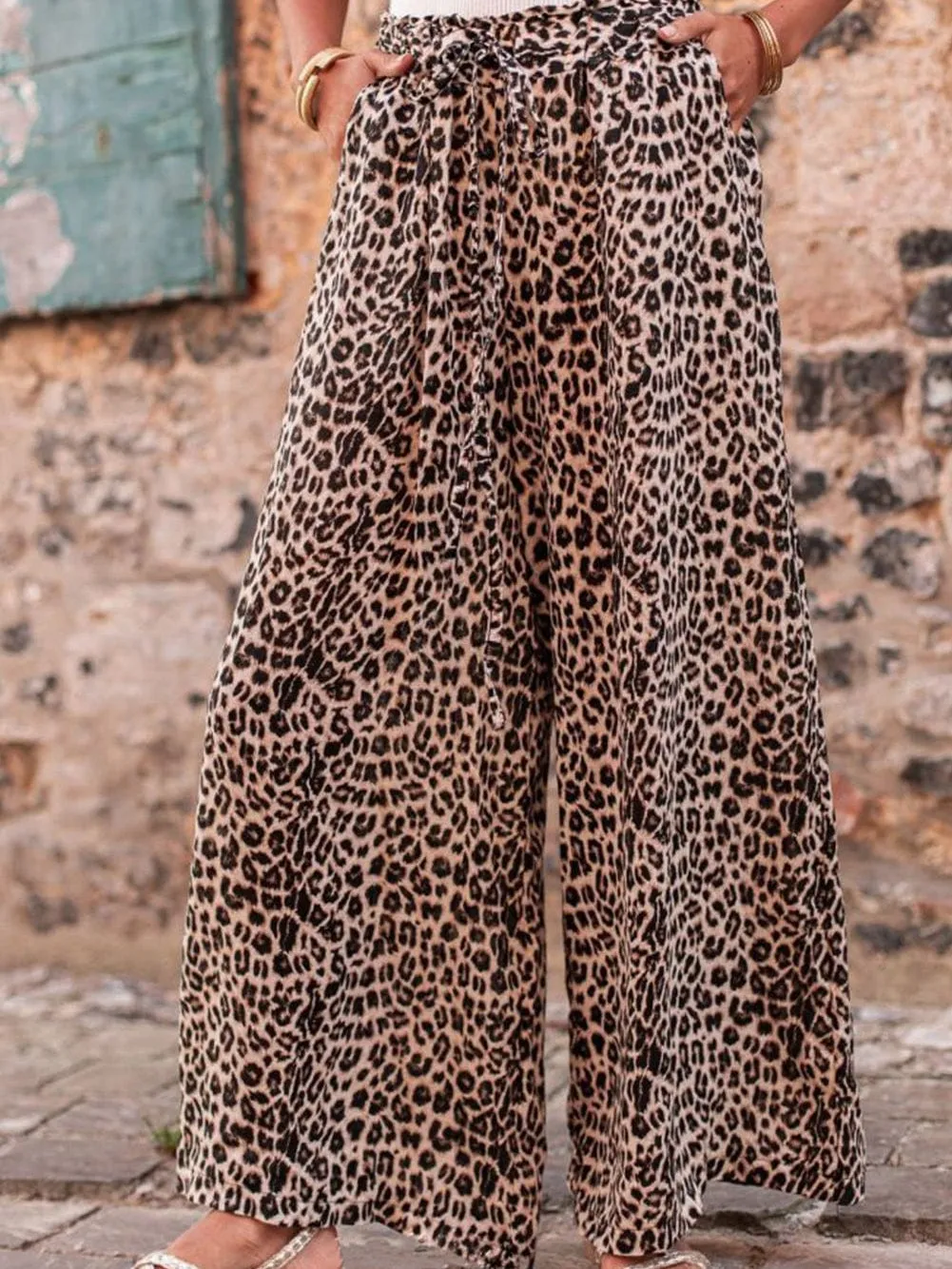 Beachy Leopard Print Palazzo Pants