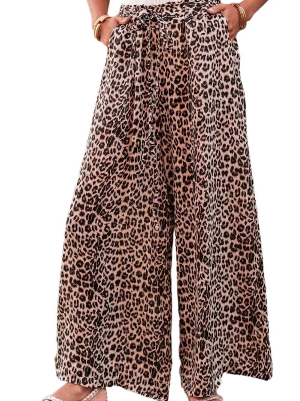 Beachy Leopard Print Palazzo Pants