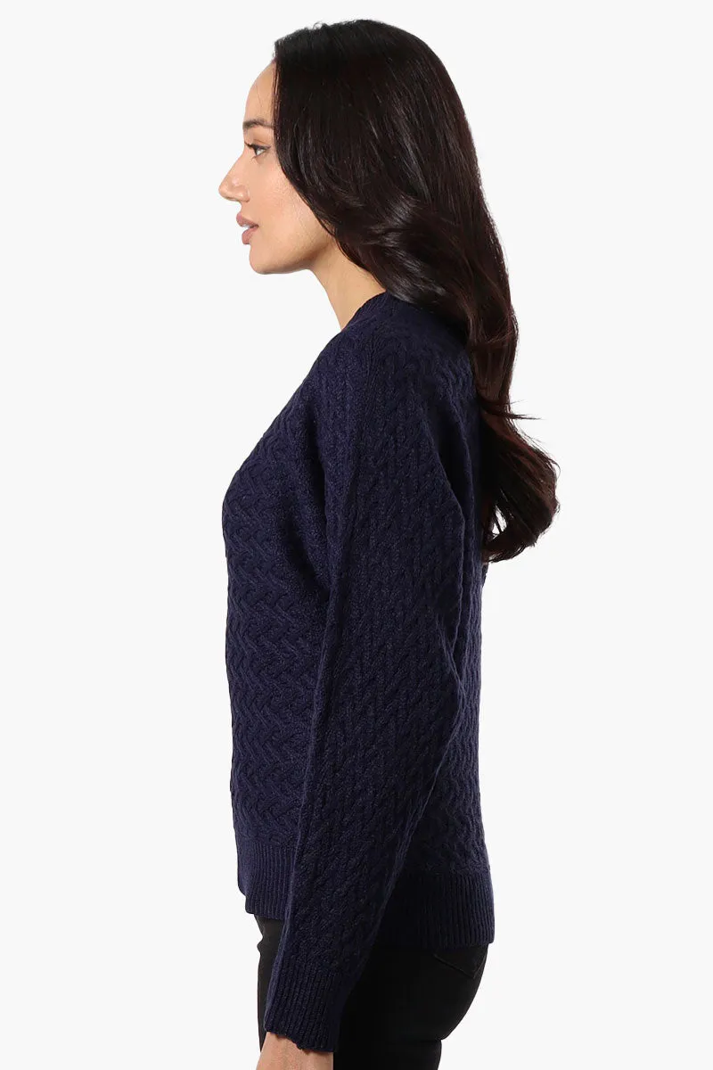 Beechers Brook Cable Knit Mock Neck Pullover Sweater - Navy