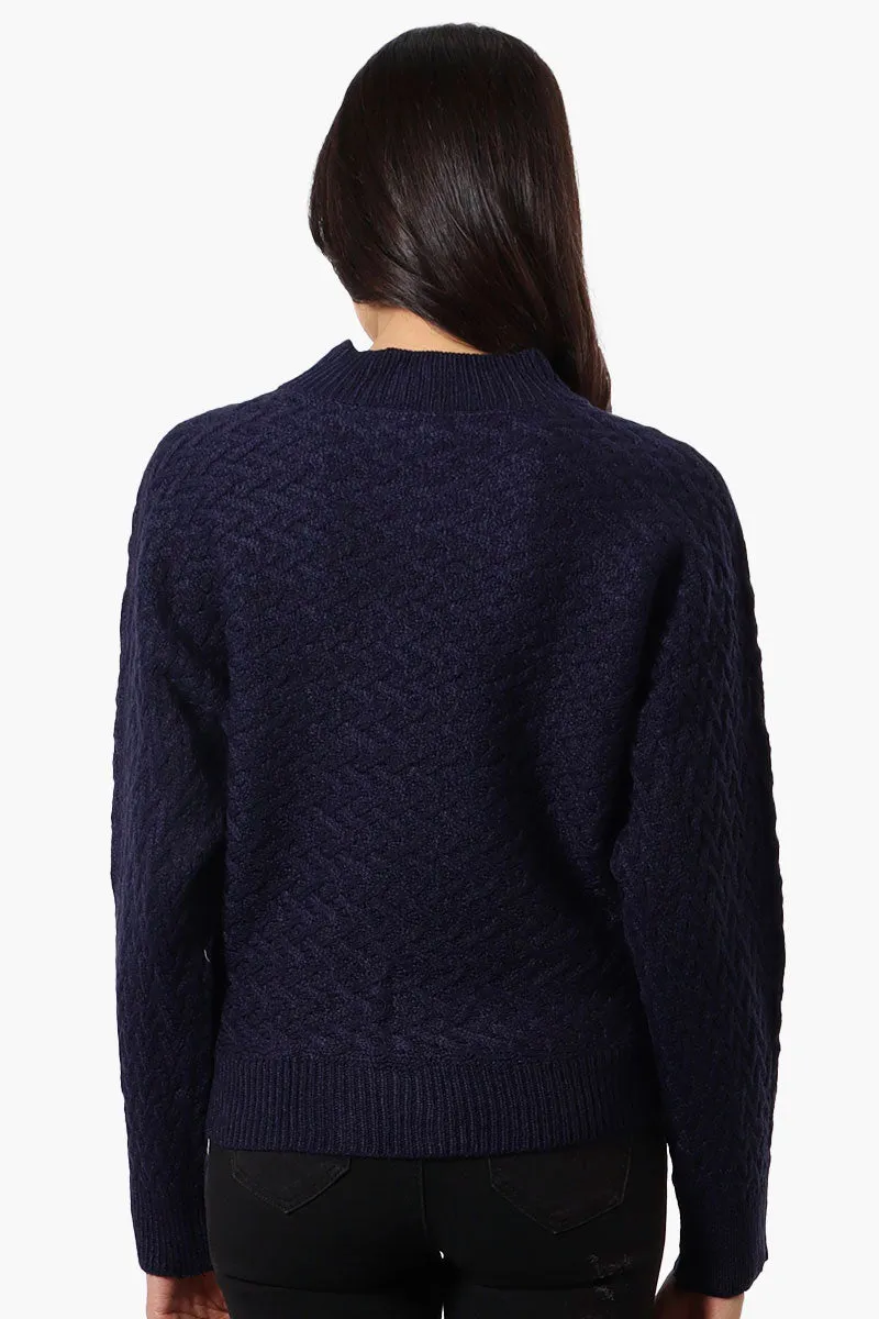 Beechers Brook Cable Knit Mock Neck Pullover Sweater - Navy