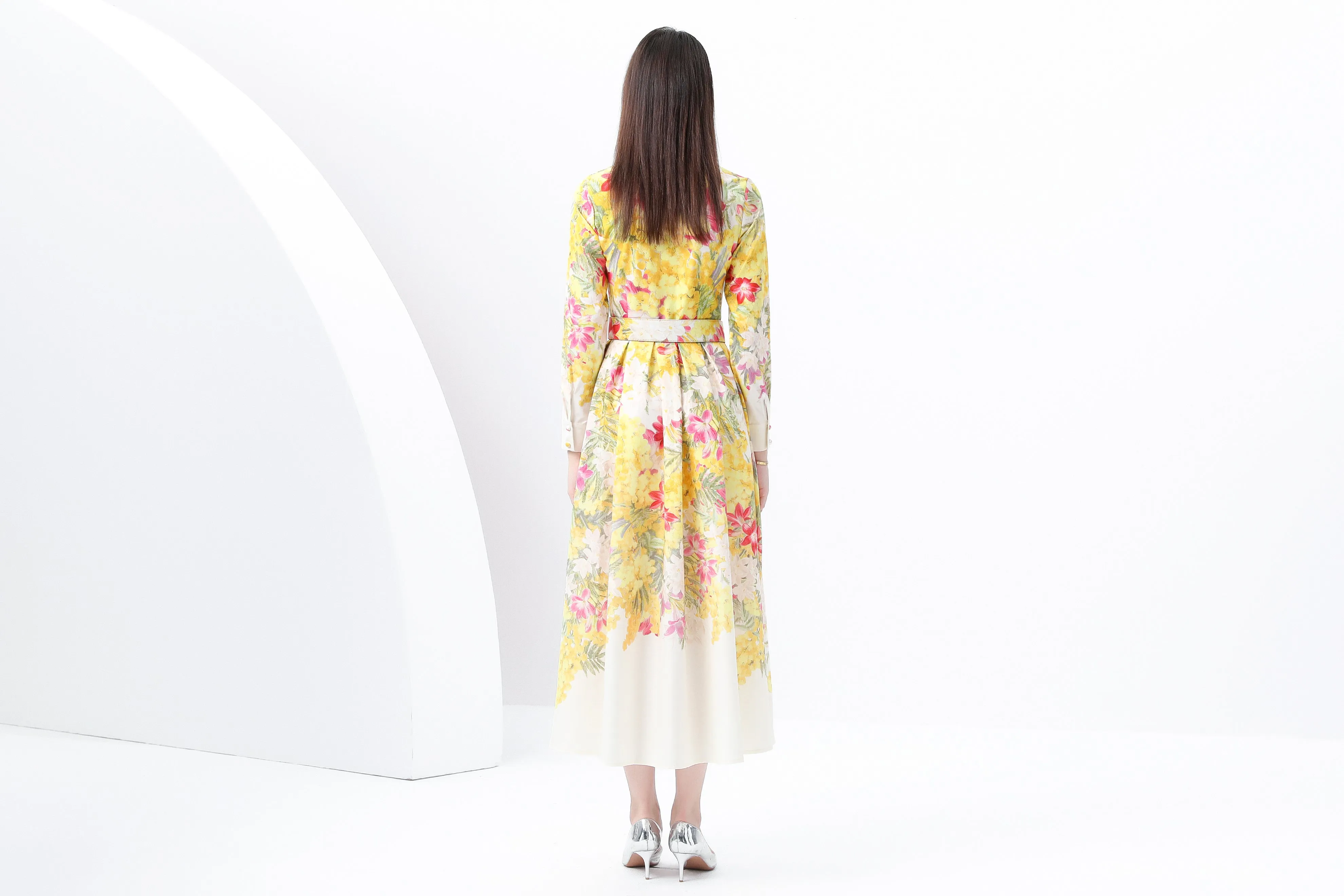 BK-Floral print Tie Neck Maxi Dress
