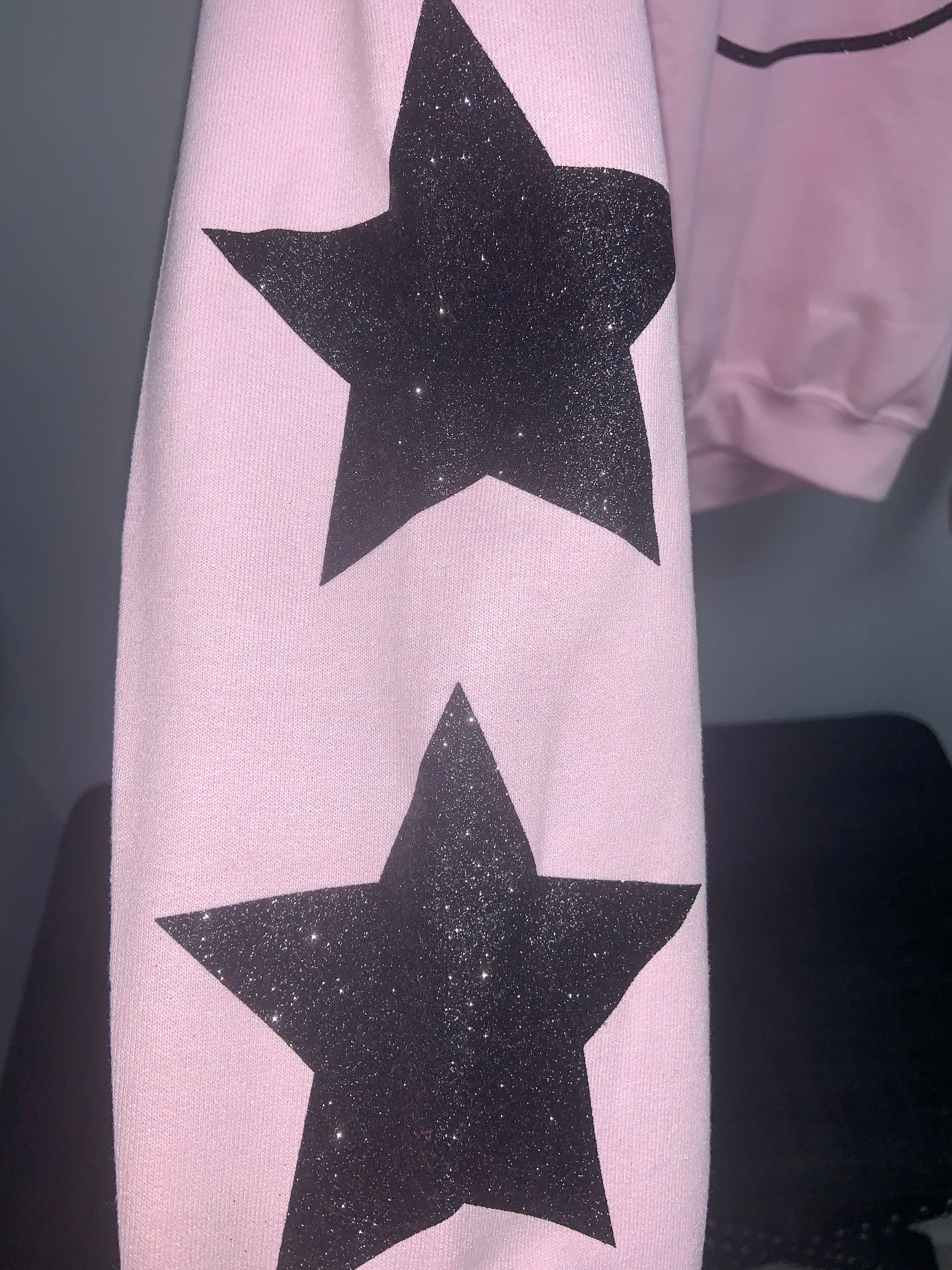 Black Glitter Happy Star Sleeve Sweatshirt - Black, Neon Pink or Light Pink