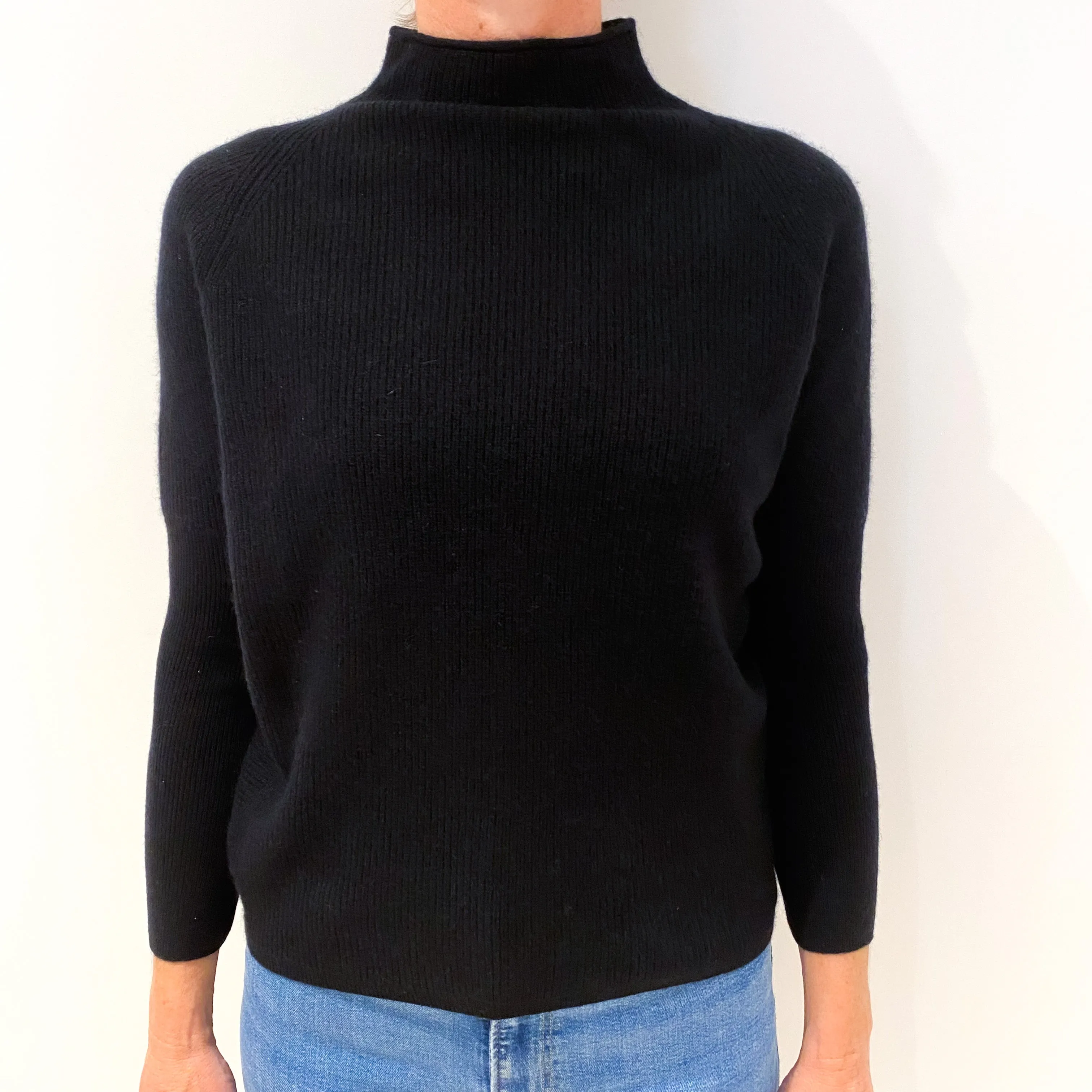 Black Slouchy Batwing Cashmere Turtle Neck Jumper Small