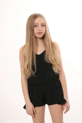 Black Sparkle Slip Ruffle Romper