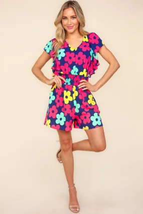 Blue Zone Planet |  Haptics Floral Smocked Waist Romper with Side Pockets