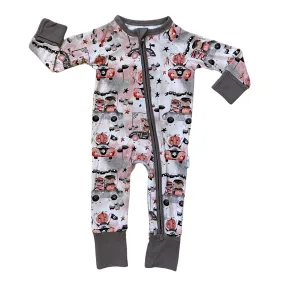 Blush Lotus Zip Romper w/ Convertible Foot - Monsters