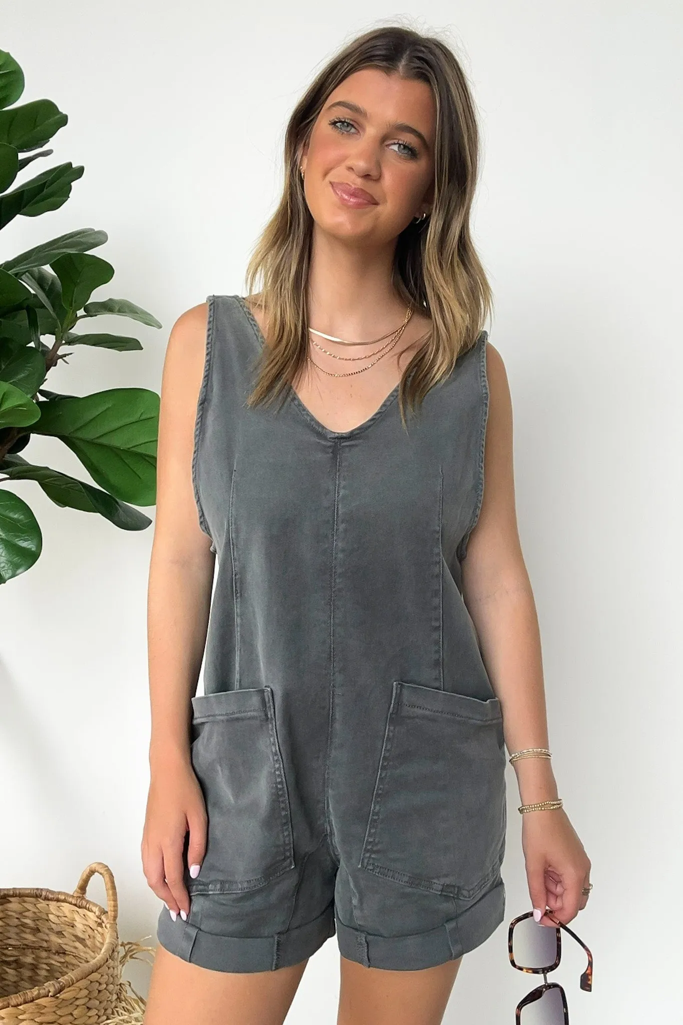 Brittley Washed Denim Romper - FINAL SALE