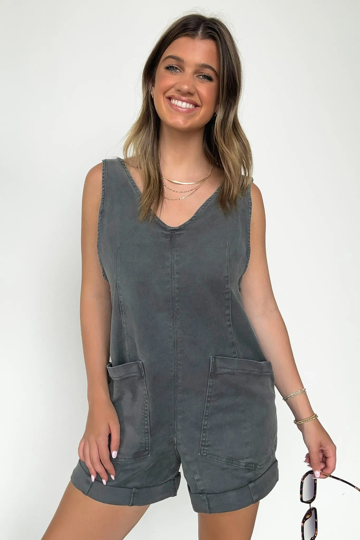 Brittley Washed Denim Romper - FINAL SALE