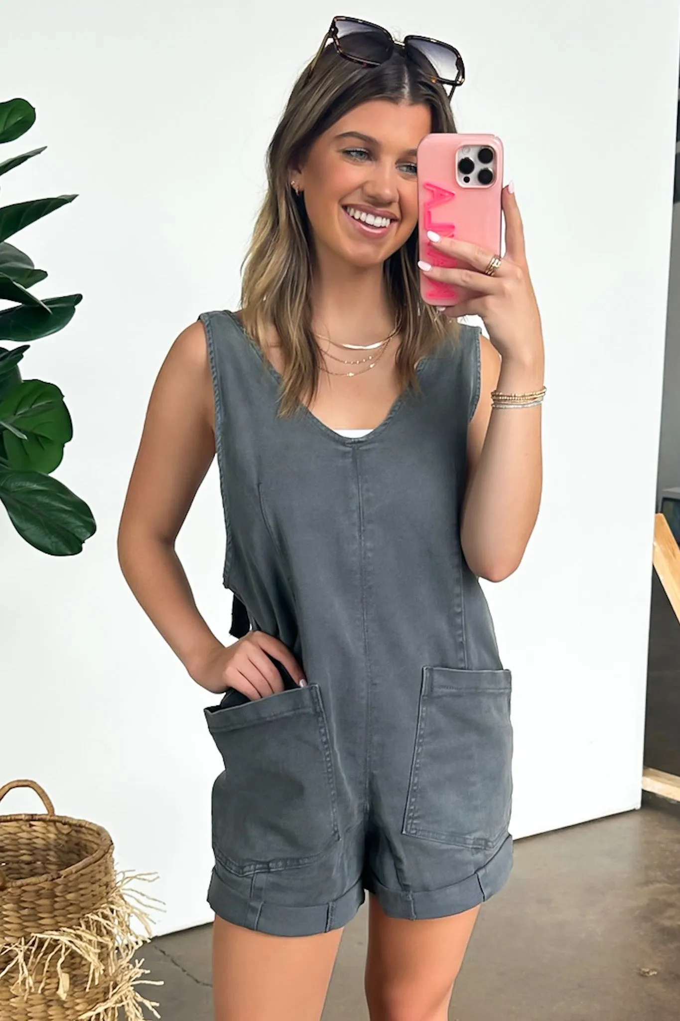 Brittley Washed Denim Romper - FINAL SALE