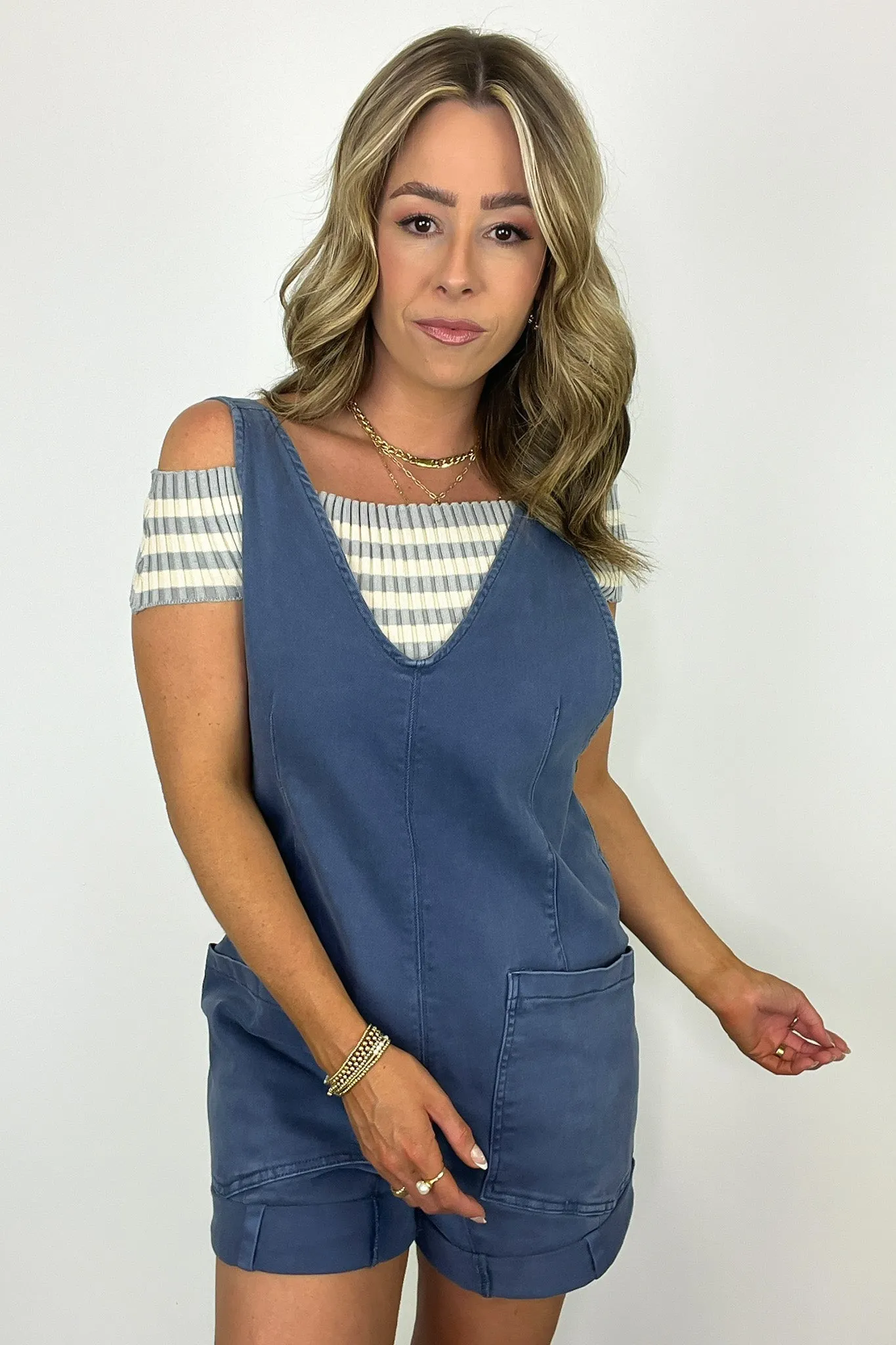 Brittley Washed Denim Romper - FINAL SALE
